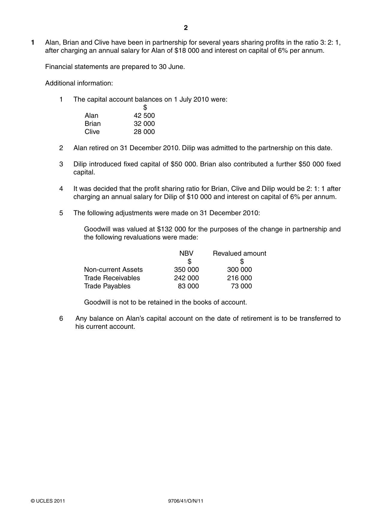 Cambridge A Level Accounting 9706 2011 Oct/Nov Paper 4 · Variant 1 question paper, page 2 of 8
