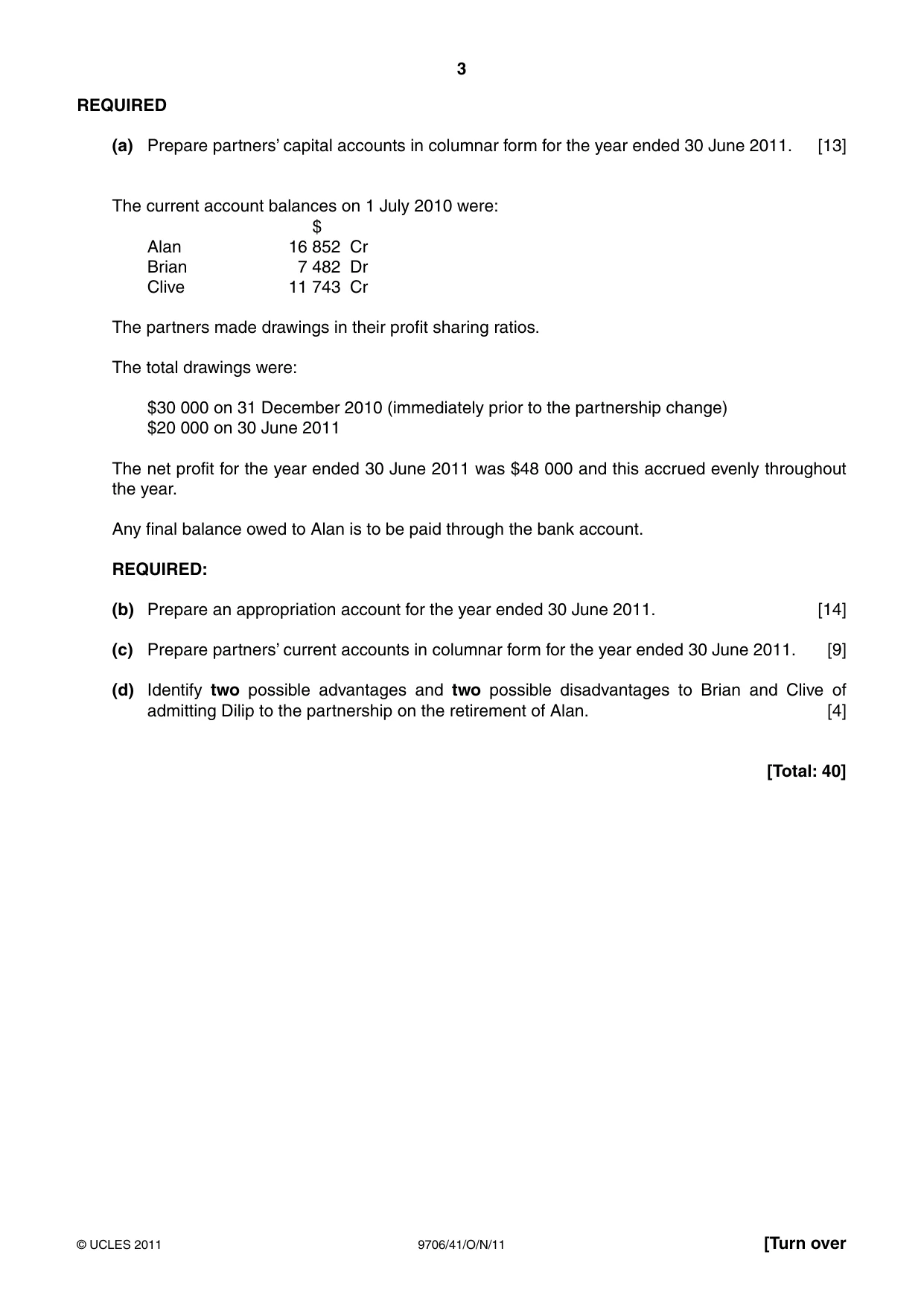 Cambridge A Level Accounting 9706 2011 Oct/Nov Paper 4 · Variant 1 question paper, page 3 of 8