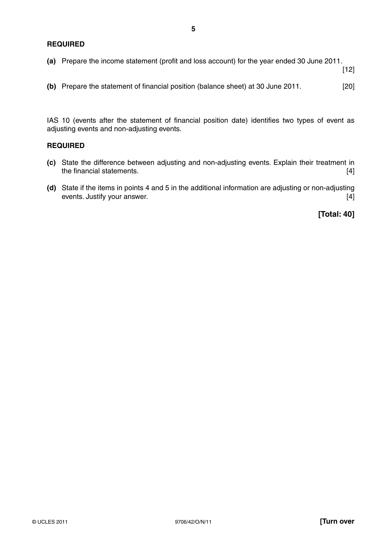 Cambridge A Level Accounting 9706 2011 Oct/Nov Paper 4 · Variant 2 question paper, page 5 of 8