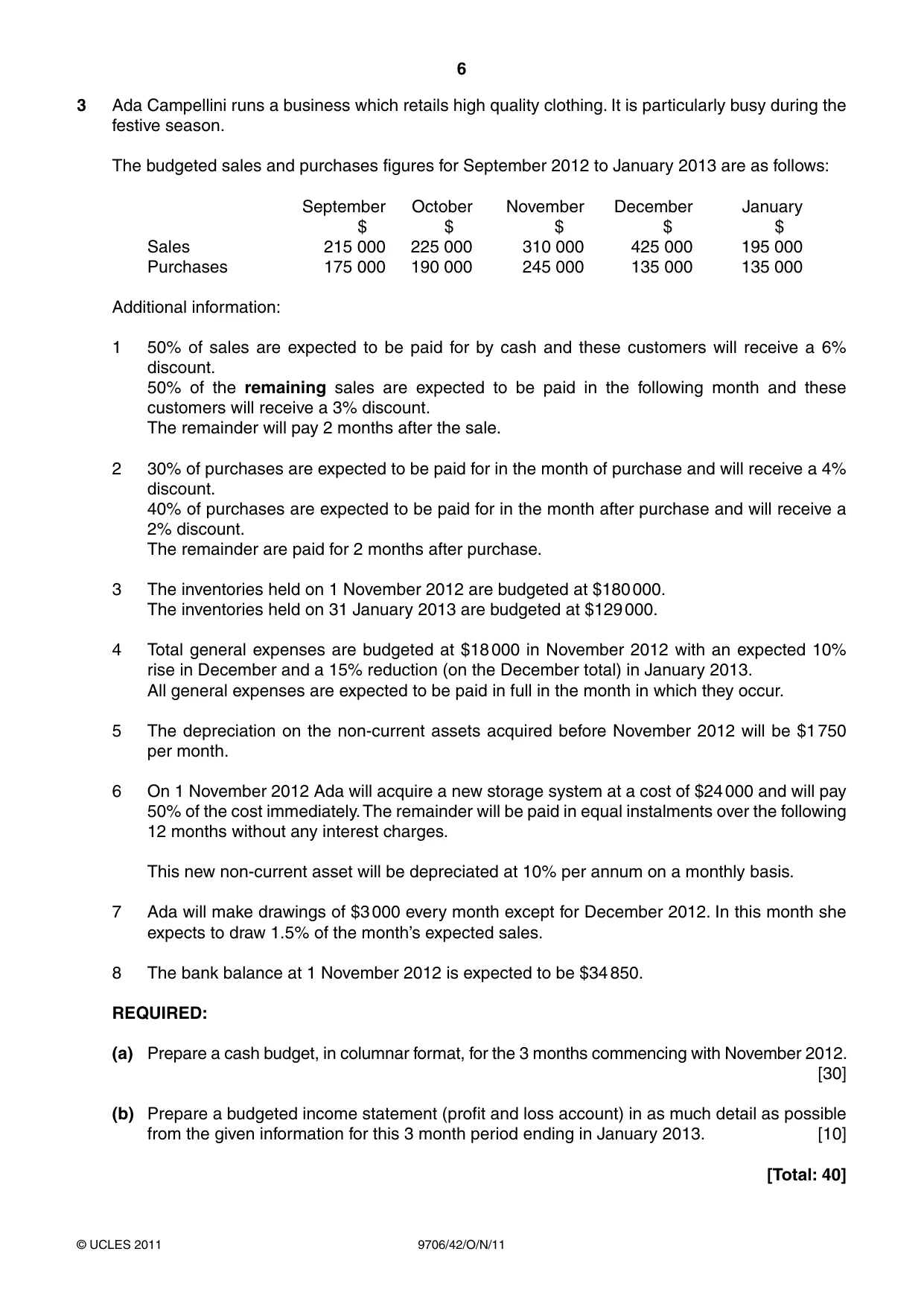 Cambridge A Level Accounting 9706 2011 Oct/Nov Paper 4 · Variant 2 question paper, page 6 of 8