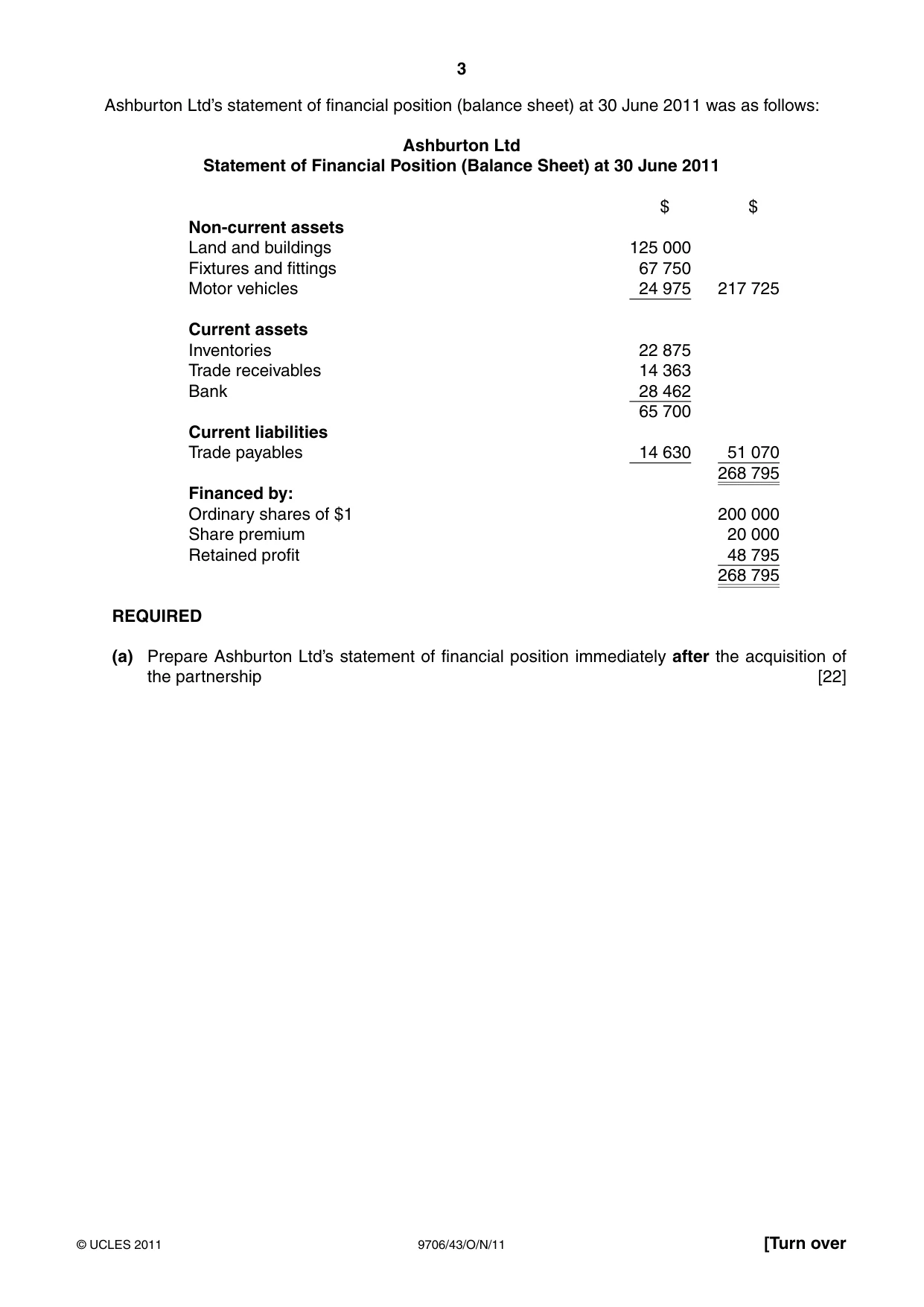 Cambridge A Level Accounting 9706 2011 Oct/Nov Paper 4 · Variant 3 question paper, page 3 of 8