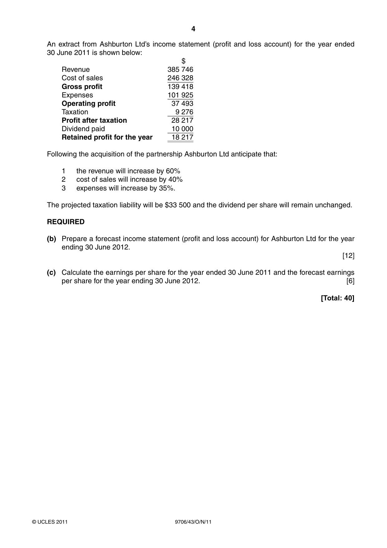 Cambridge A Level Accounting 9706 2011 Oct/Nov Paper 4 · Variant 3 question paper, page 4 of 8