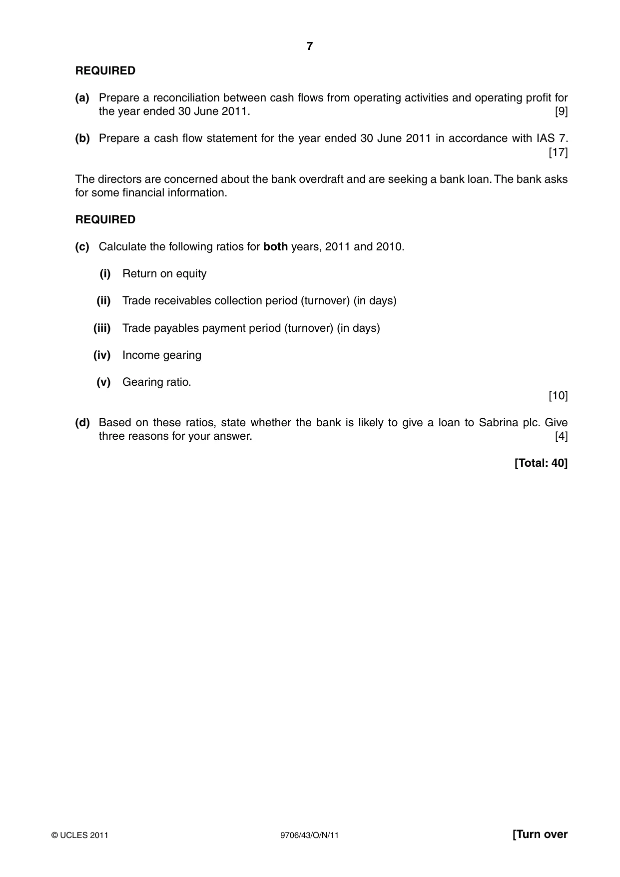 Cambridge A Level Accounting 9706 2011 Oct/Nov Paper 4 · Variant 3 question paper, page 7 of 8
