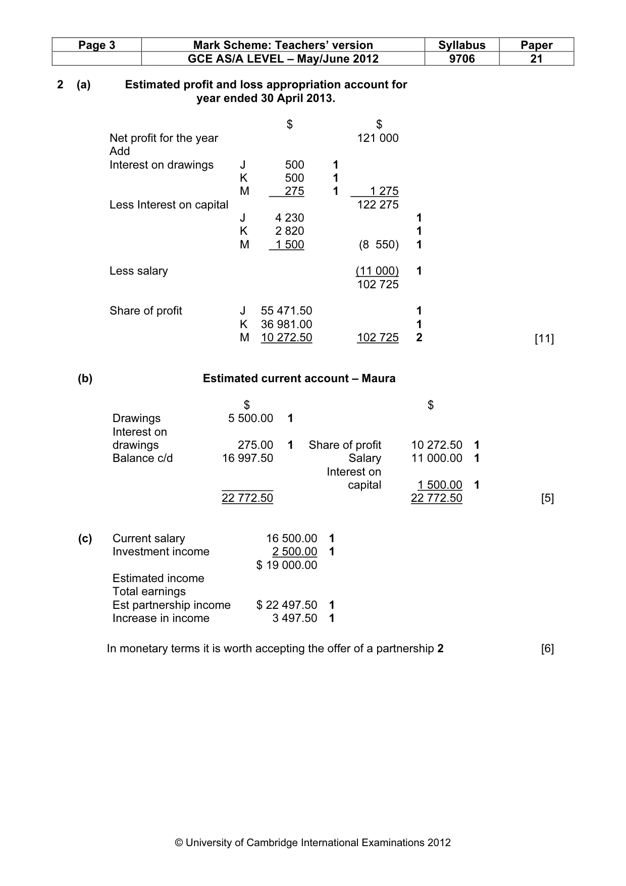 Mark scheme, page 3 of 5