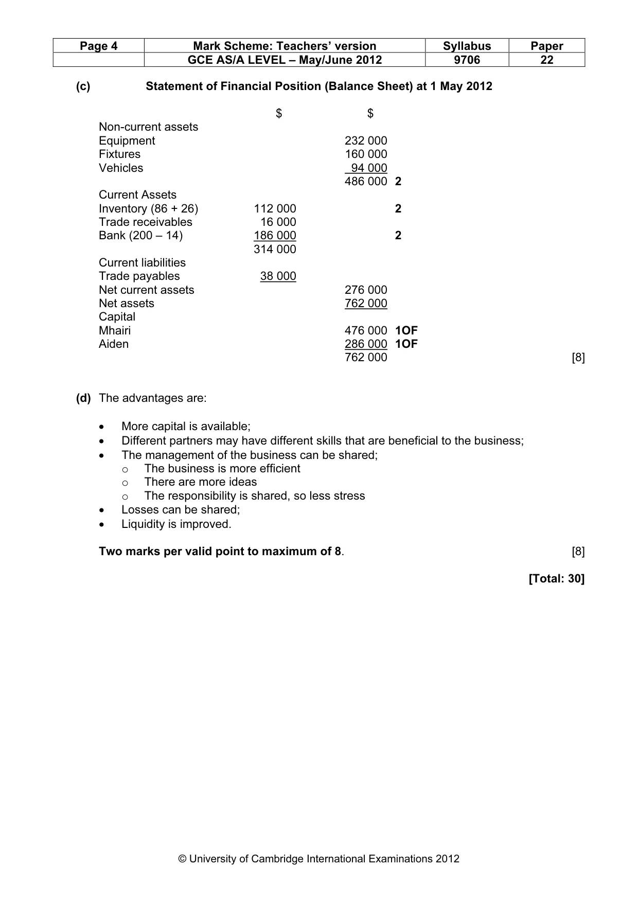 Mark scheme, page 4 of 6
