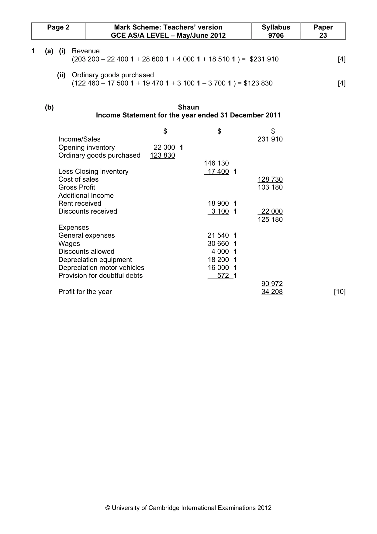 Mark scheme, page 2 of 5