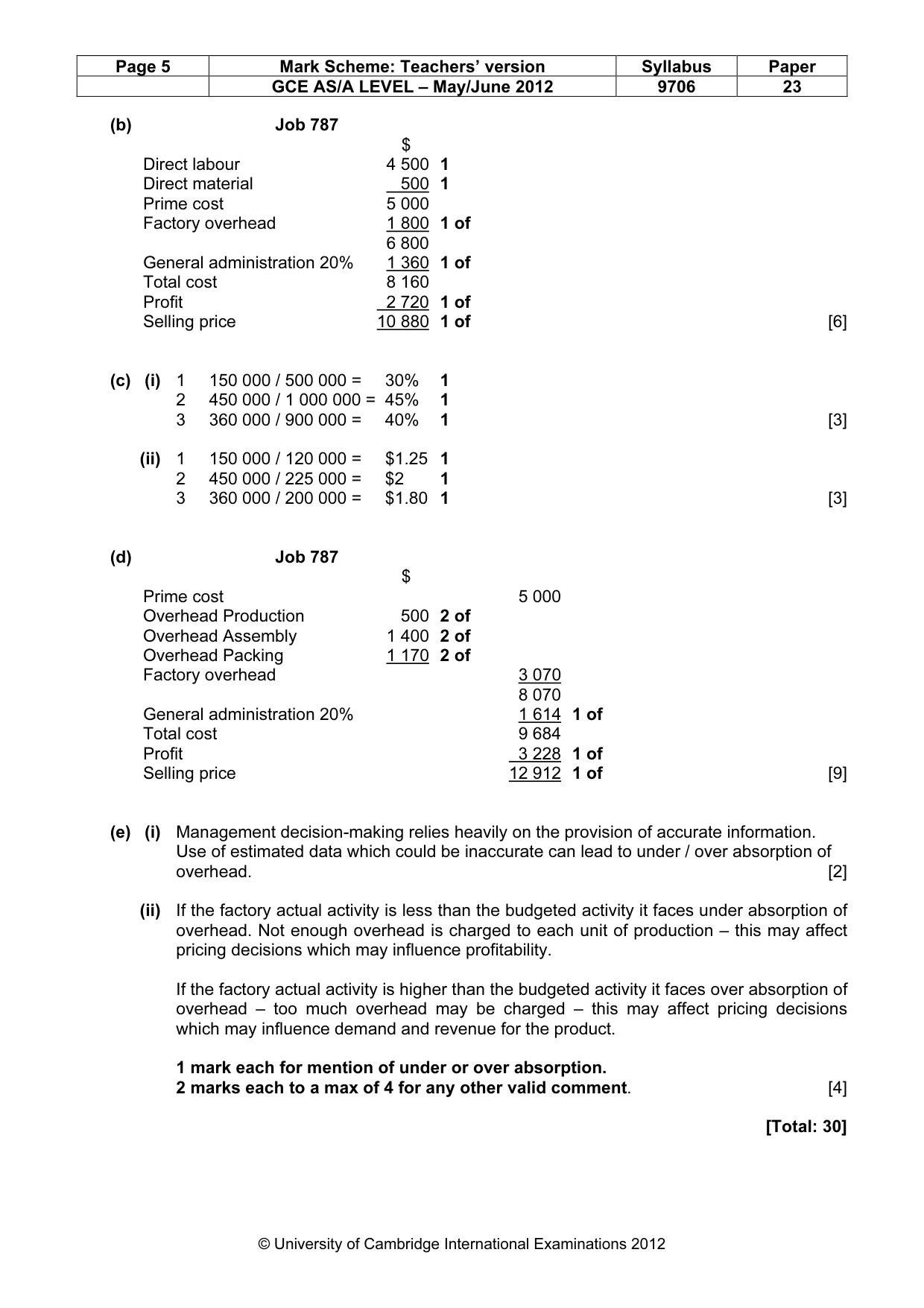 Mark scheme, page 5 of 5