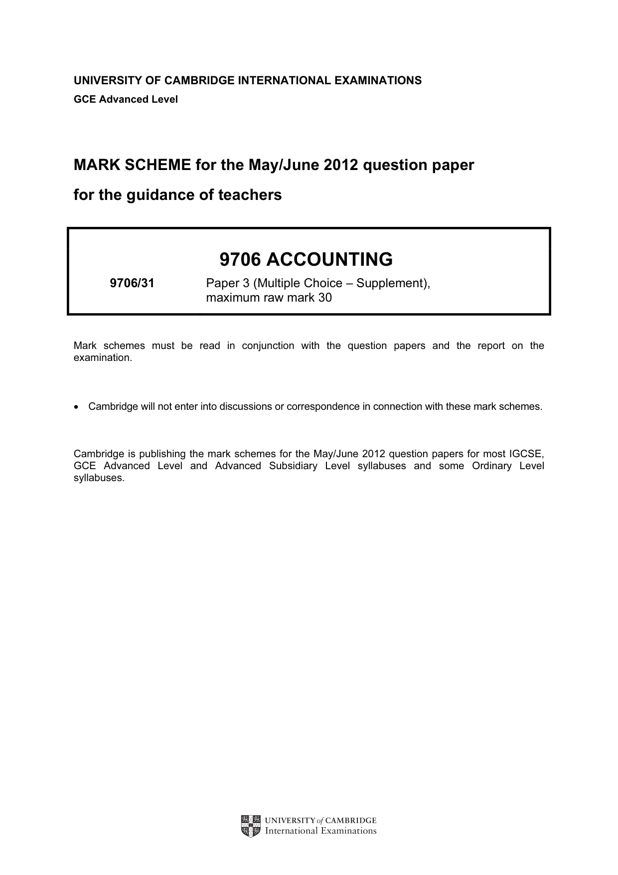 Mark scheme, page 1 of 2