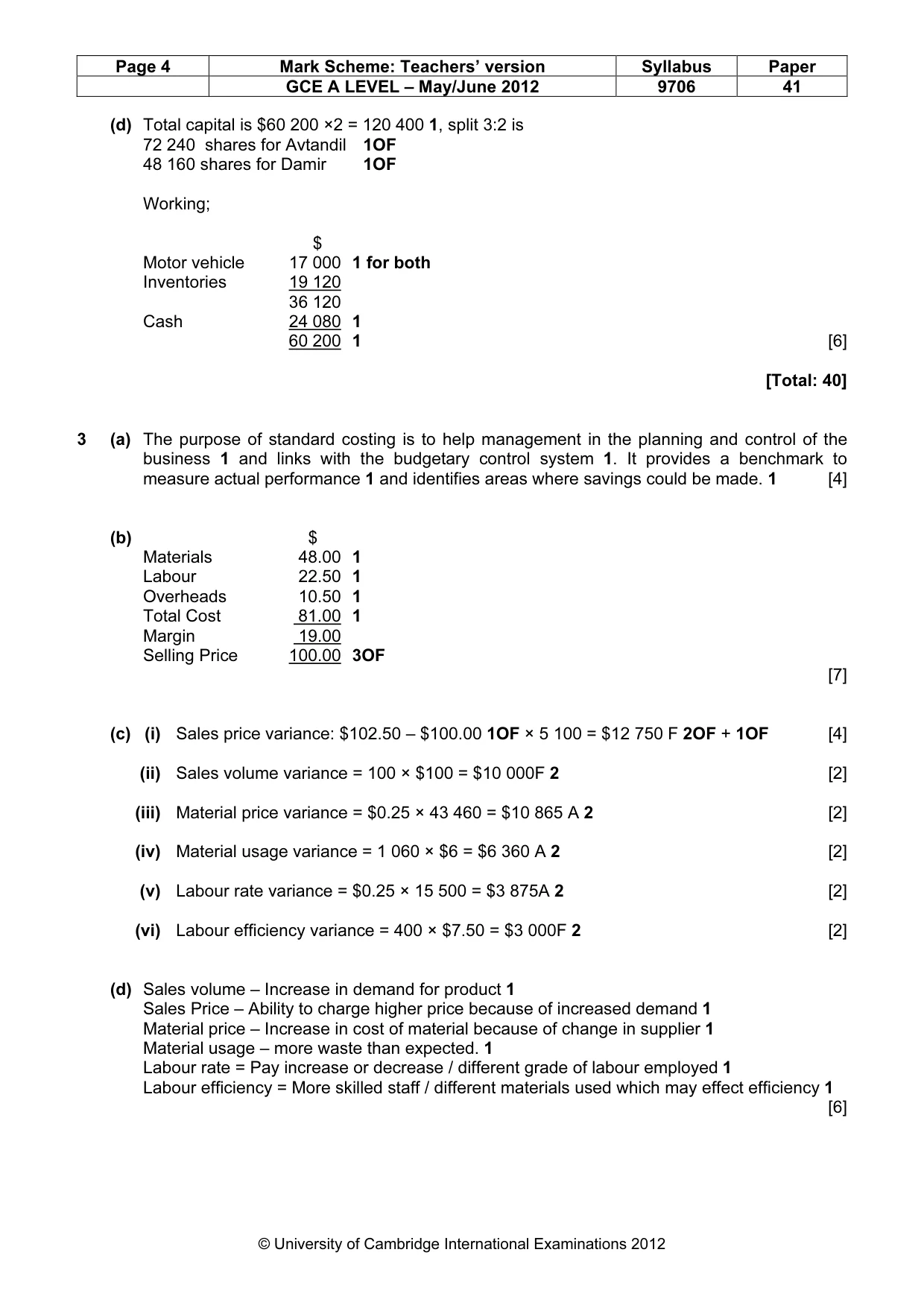 Mark scheme, page 4 of 5