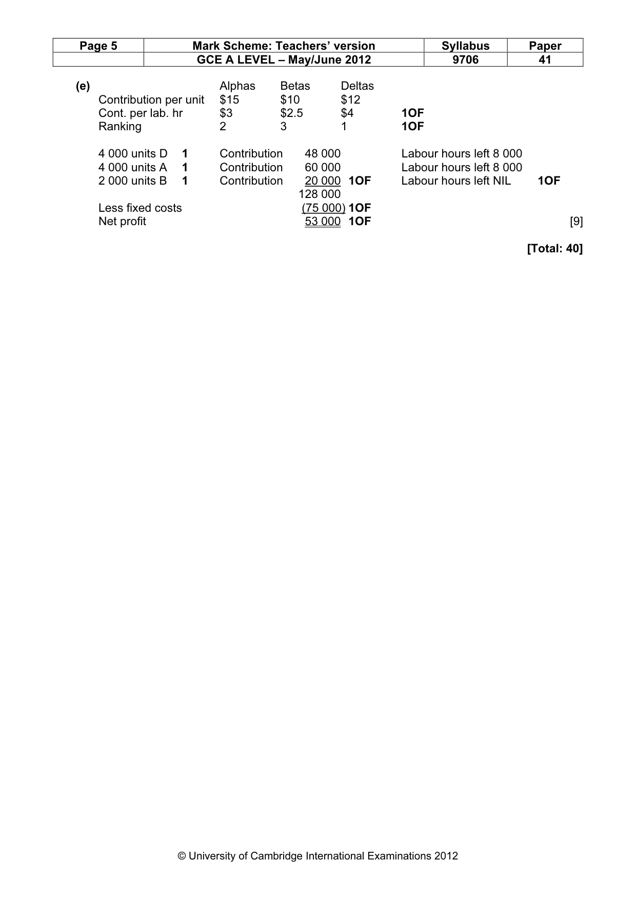 Mark scheme, page 5 of 5