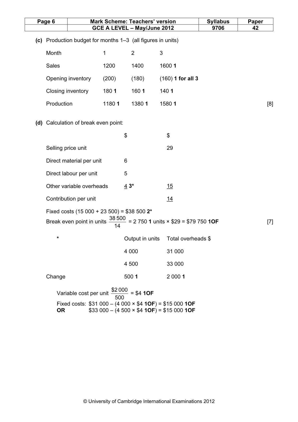 Mark scheme, page 6 of 7