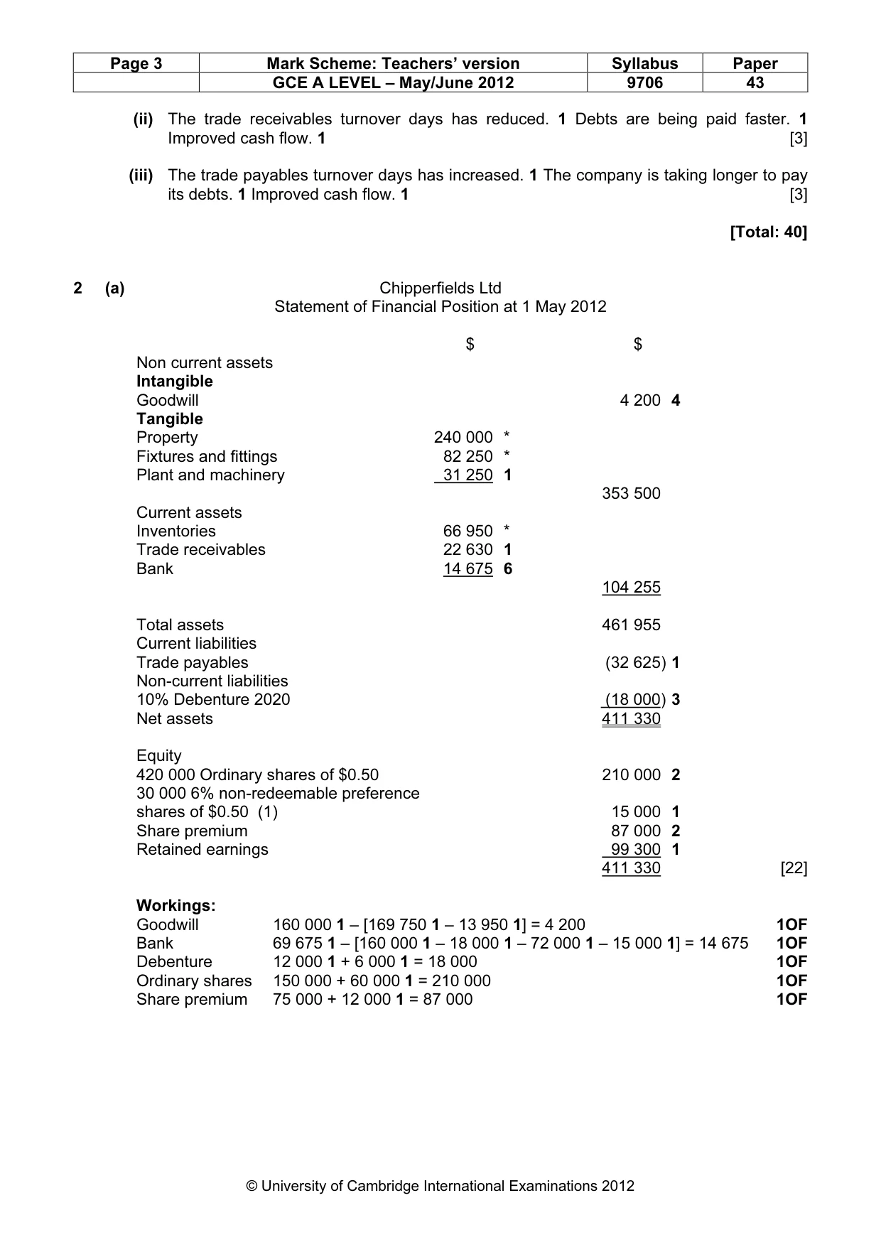 Mark scheme, page 3 of 5