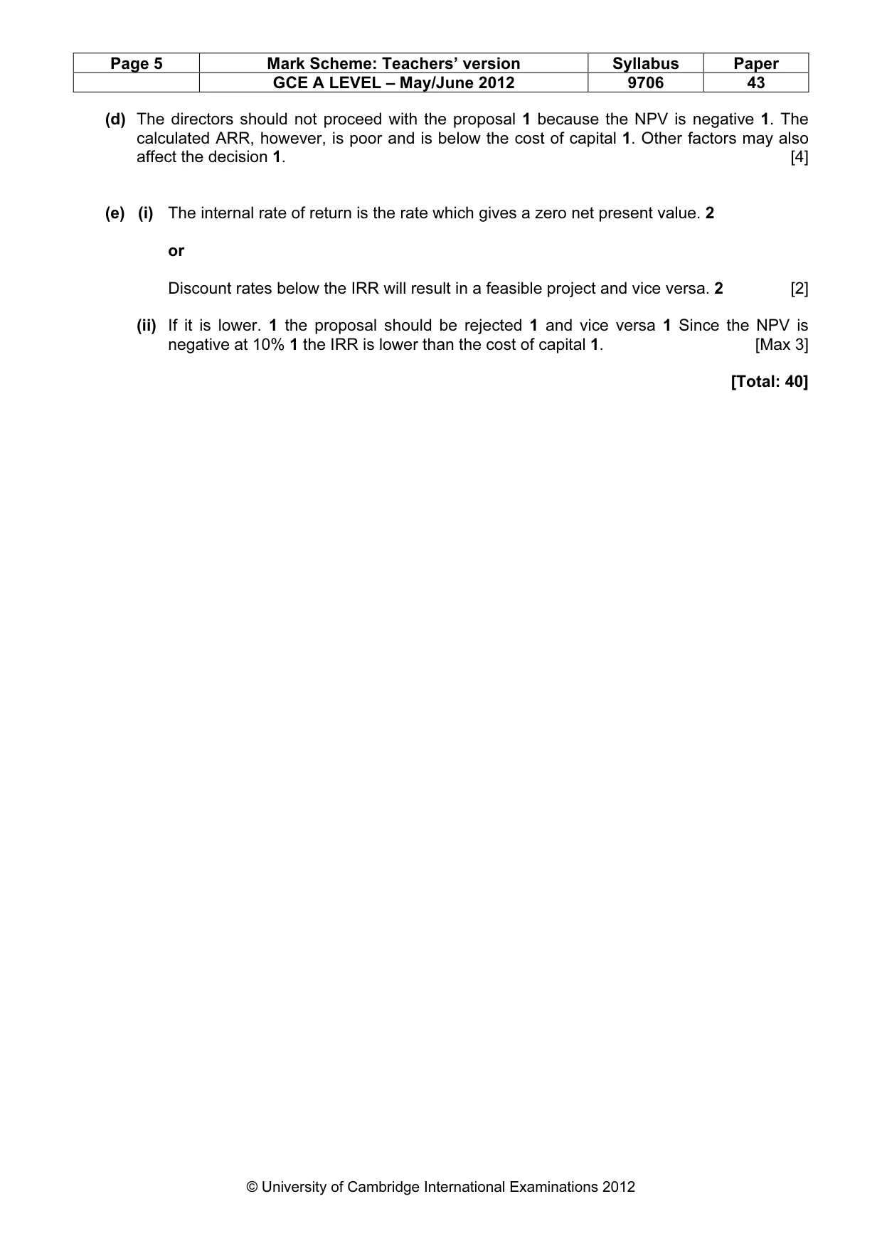 Mark scheme, page 5 of 5