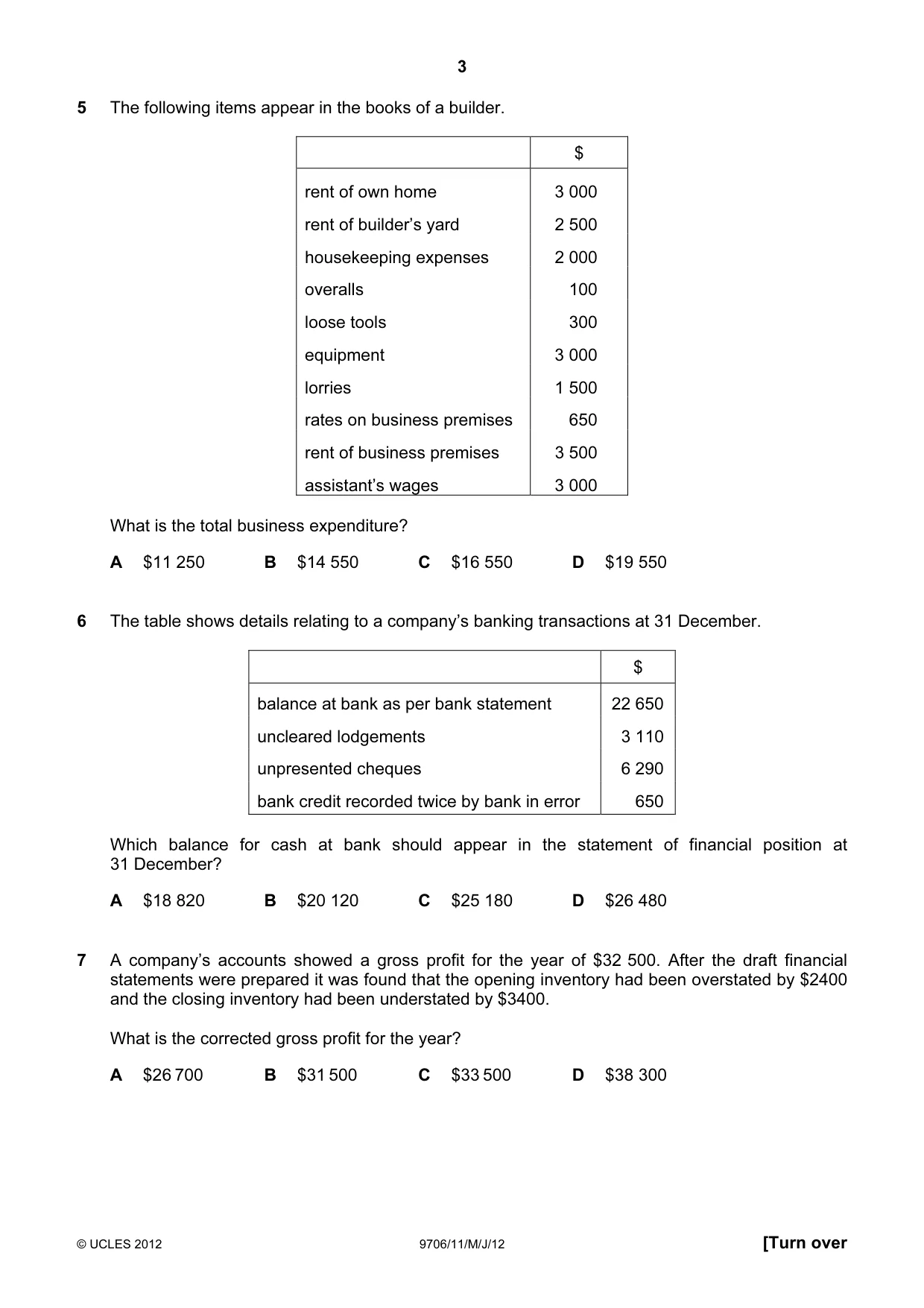 Cambridge A Level Accounting 9706 2012 May/June Paper 1 · Variant 1 question paper, page 3 of 12