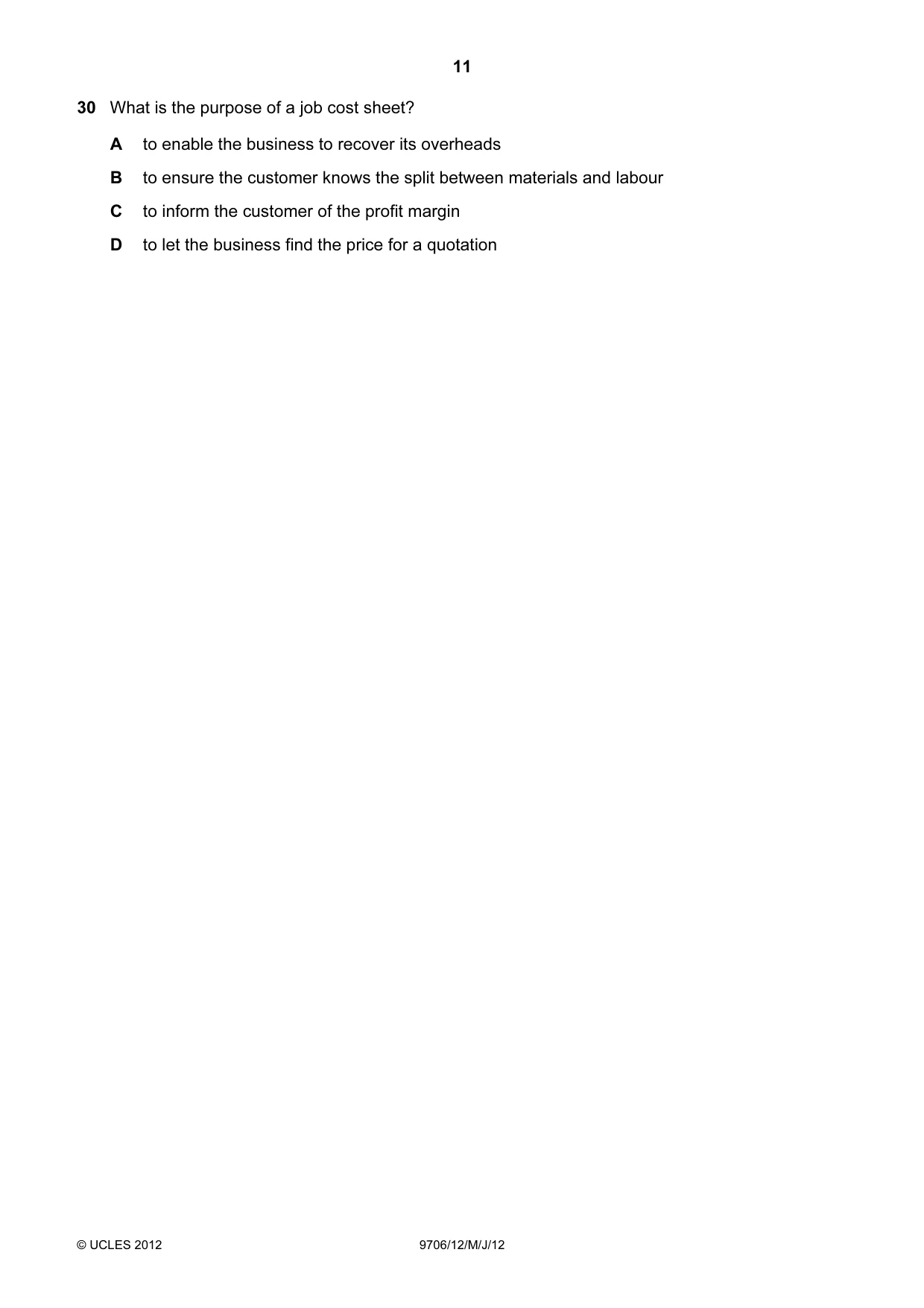 Cambridge A Level Accounting 9706 2012 May/June Paper 1 · Variant 2 question paper, page 11 of 12
