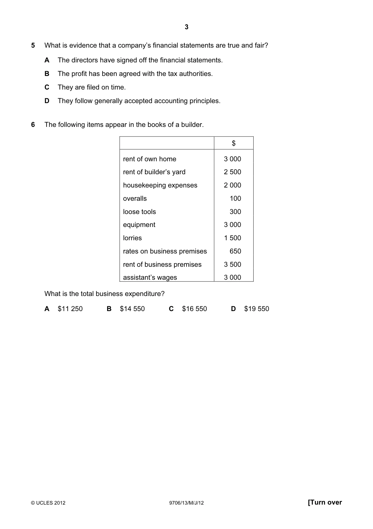 Cambridge A Level Accounting 9706 2012 May/June Paper 1 · Variant 3 question paper, page 3 of 12