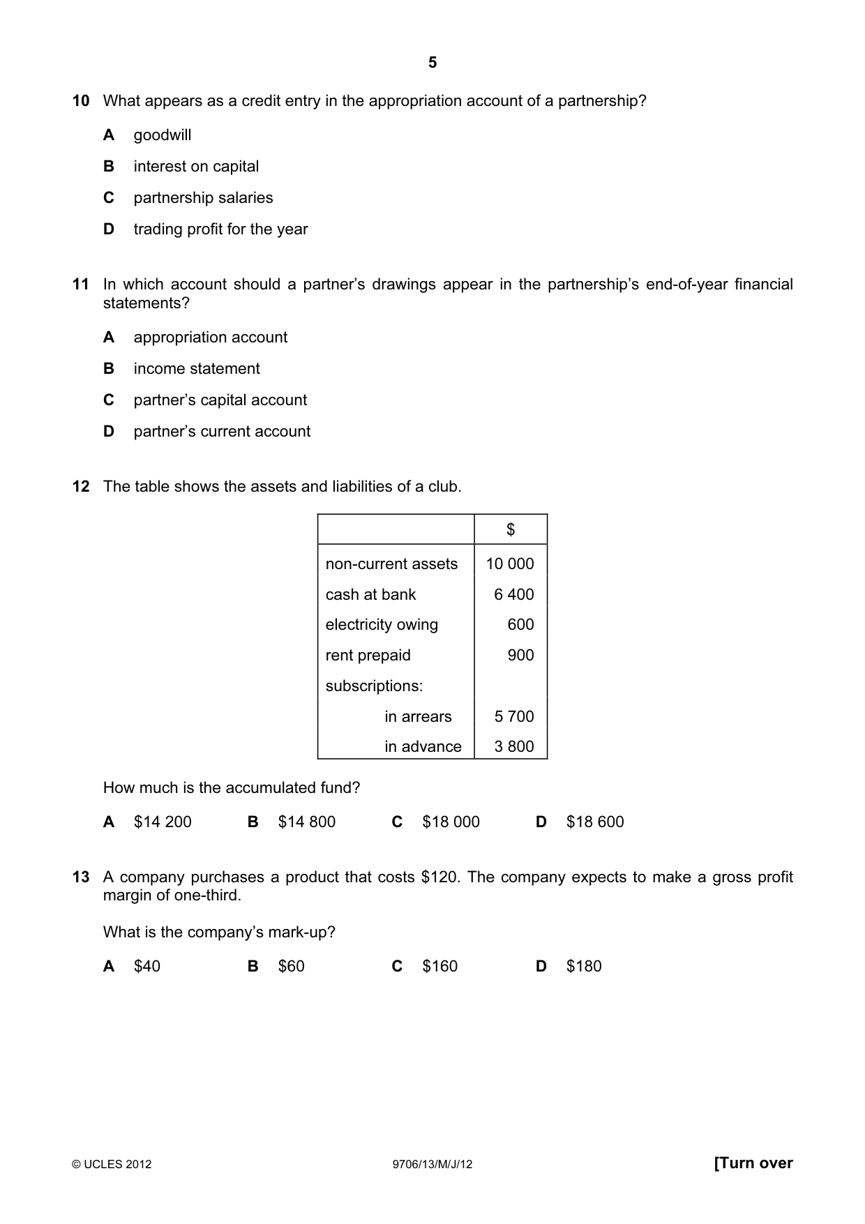Cambridge A Level Accounting 9706 2012 May/June Paper 1 · Variant 3 question paper, page 5 of 12