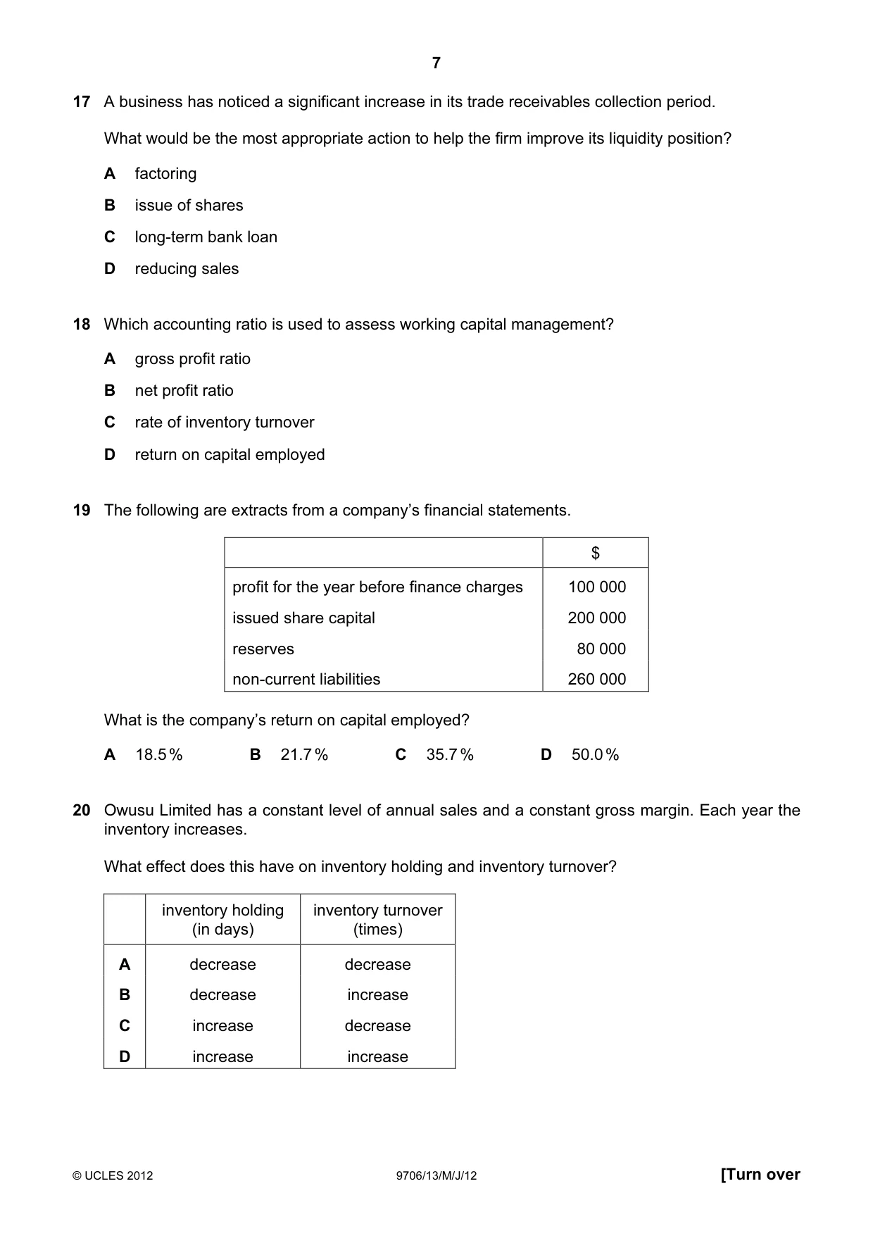 Cambridge A Level Accounting 9706 2012 May/June Paper 1 · Variant 3 question paper, page 7 of 12