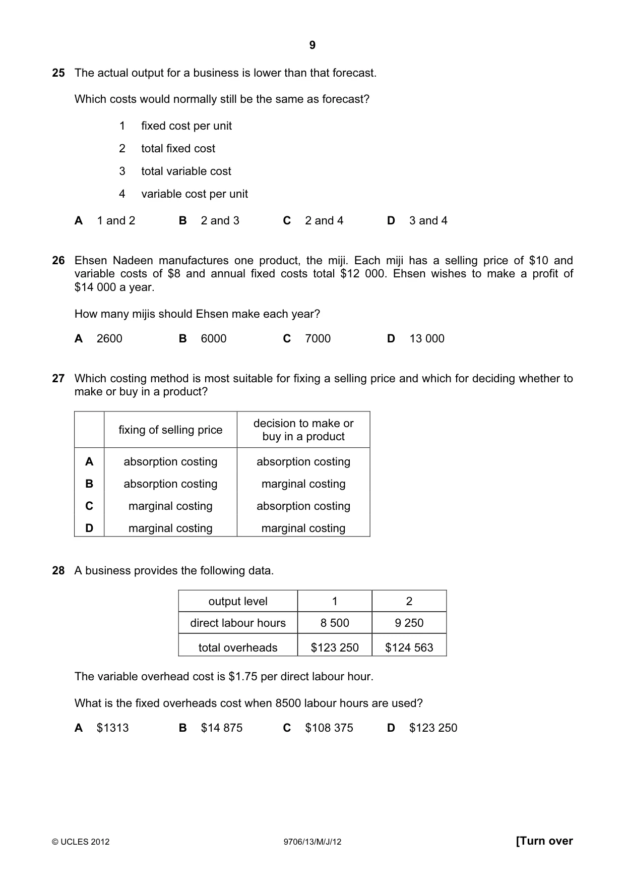Cambridge A Level Accounting 9706 2012 May/June Paper 1 · Variant 3 question paper, page 9 of 12