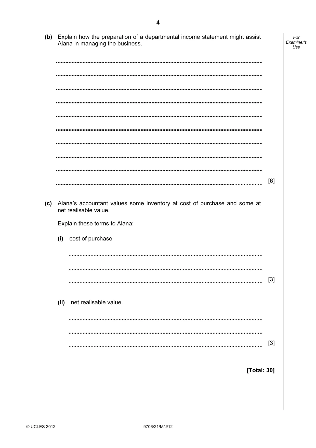 Cambridge A Level Accounting 9706 2012 May/June Paper 2 · Variant 1 question paper, page 4 of 12