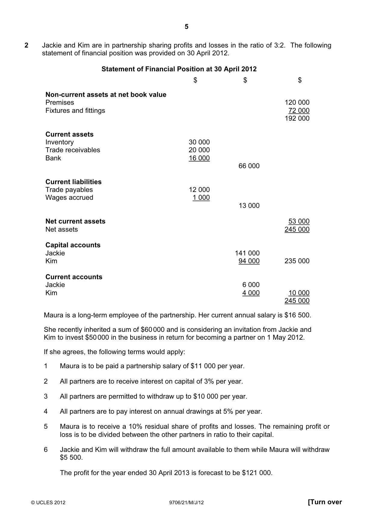 Cambridge A Level Accounting 9706 2012 May/June Paper 2 · Variant 1 question paper, page 5 of 12