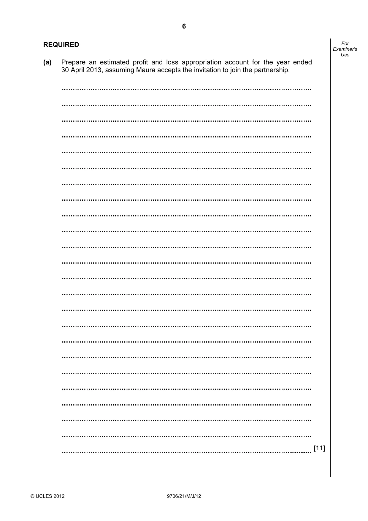Cambridge A Level Accounting 9706 2012 May/June Paper 2 · Variant 1 question paper, page 6 of 12