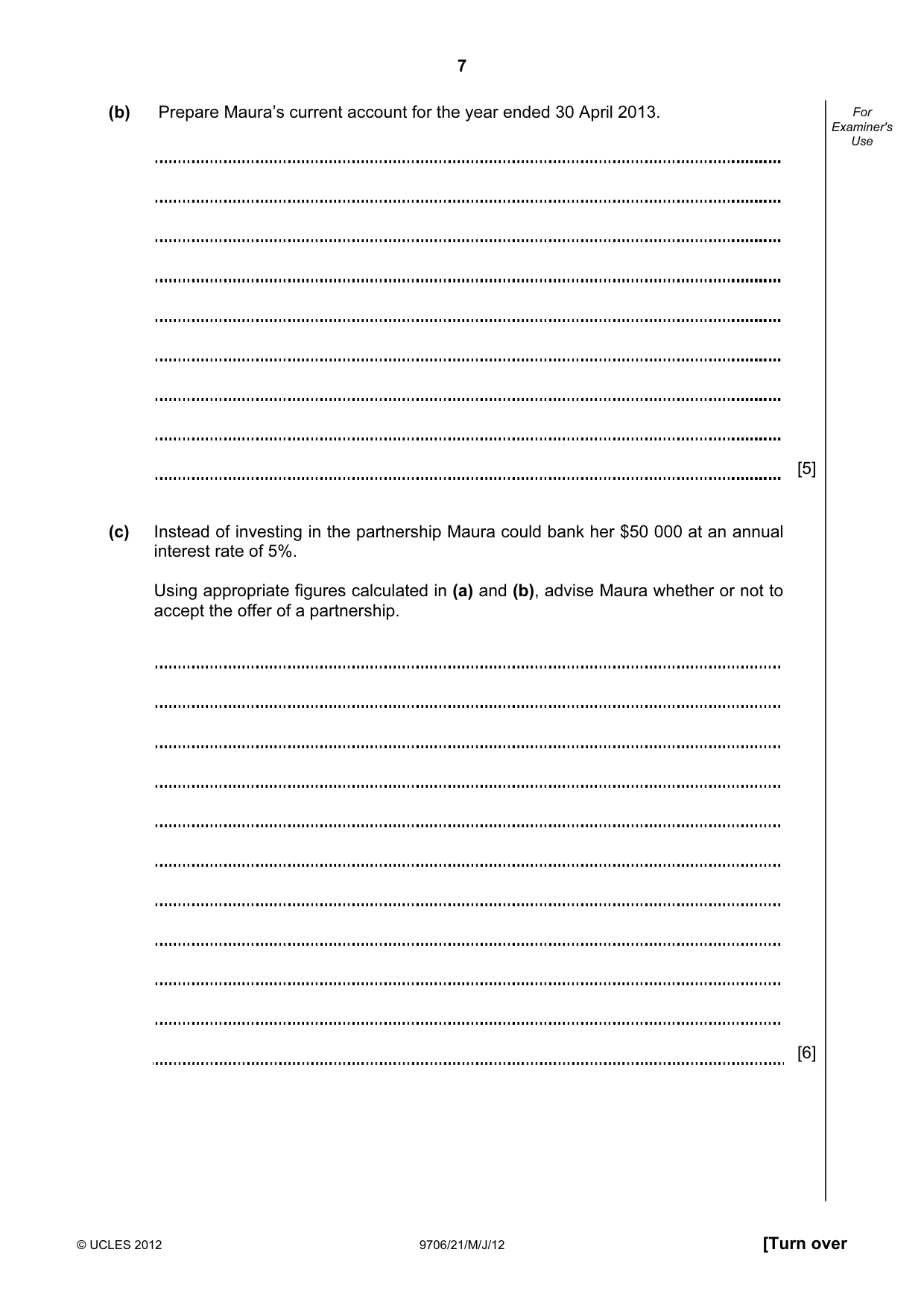 Cambridge A Level Accounting 9706 2012 May/June Paper 2 · Variant 1 question paper, page 7 of 12