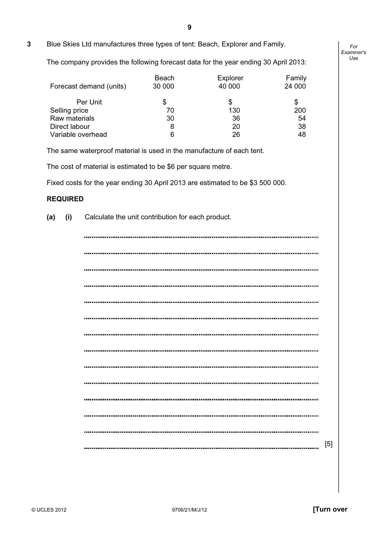 Cambridge A Level Accounting 9706 2012 May/June Paper 2 · Variant 1 question paper, page 9 of 12