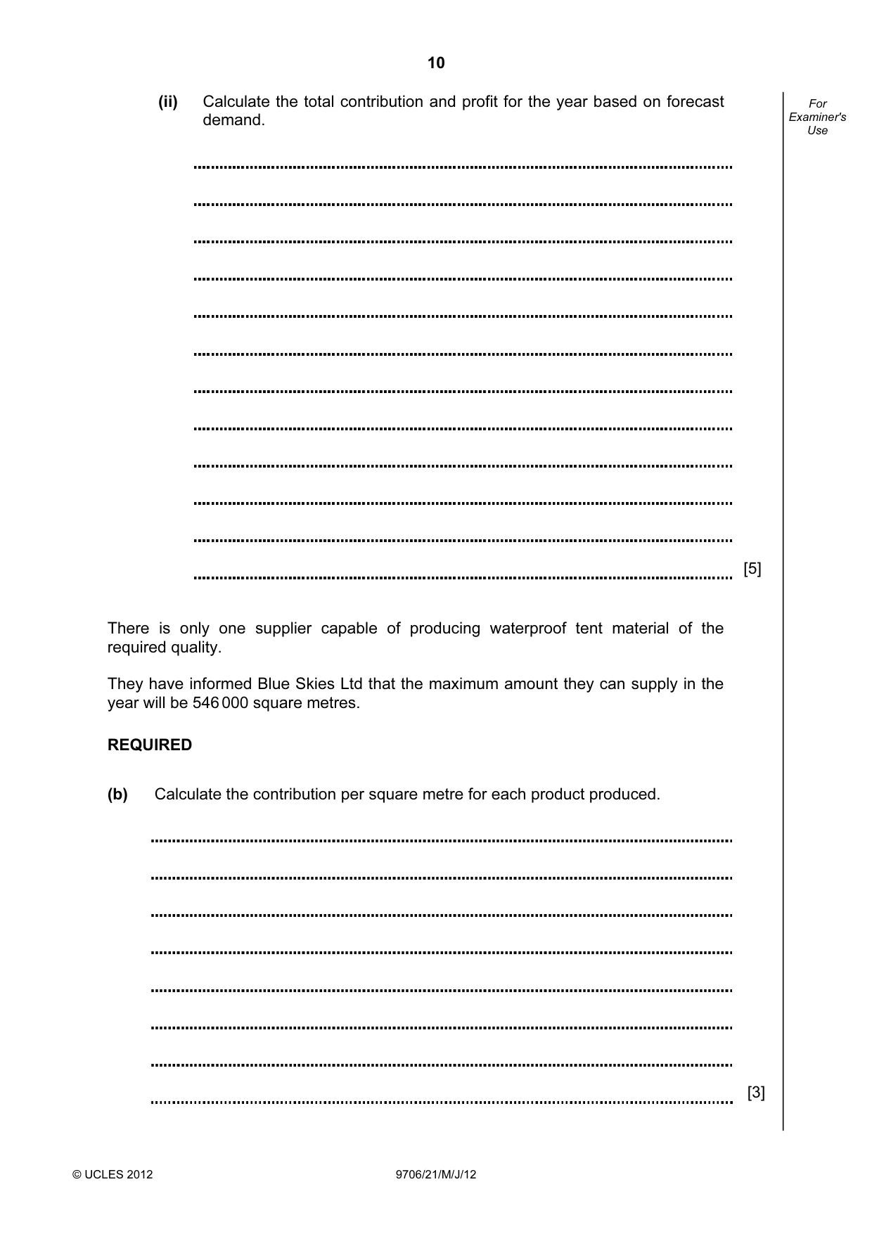Cambridge A Level Accounting 9706 2012 May/June Paper 2 · Variant 1 question paper, page 10 of 12