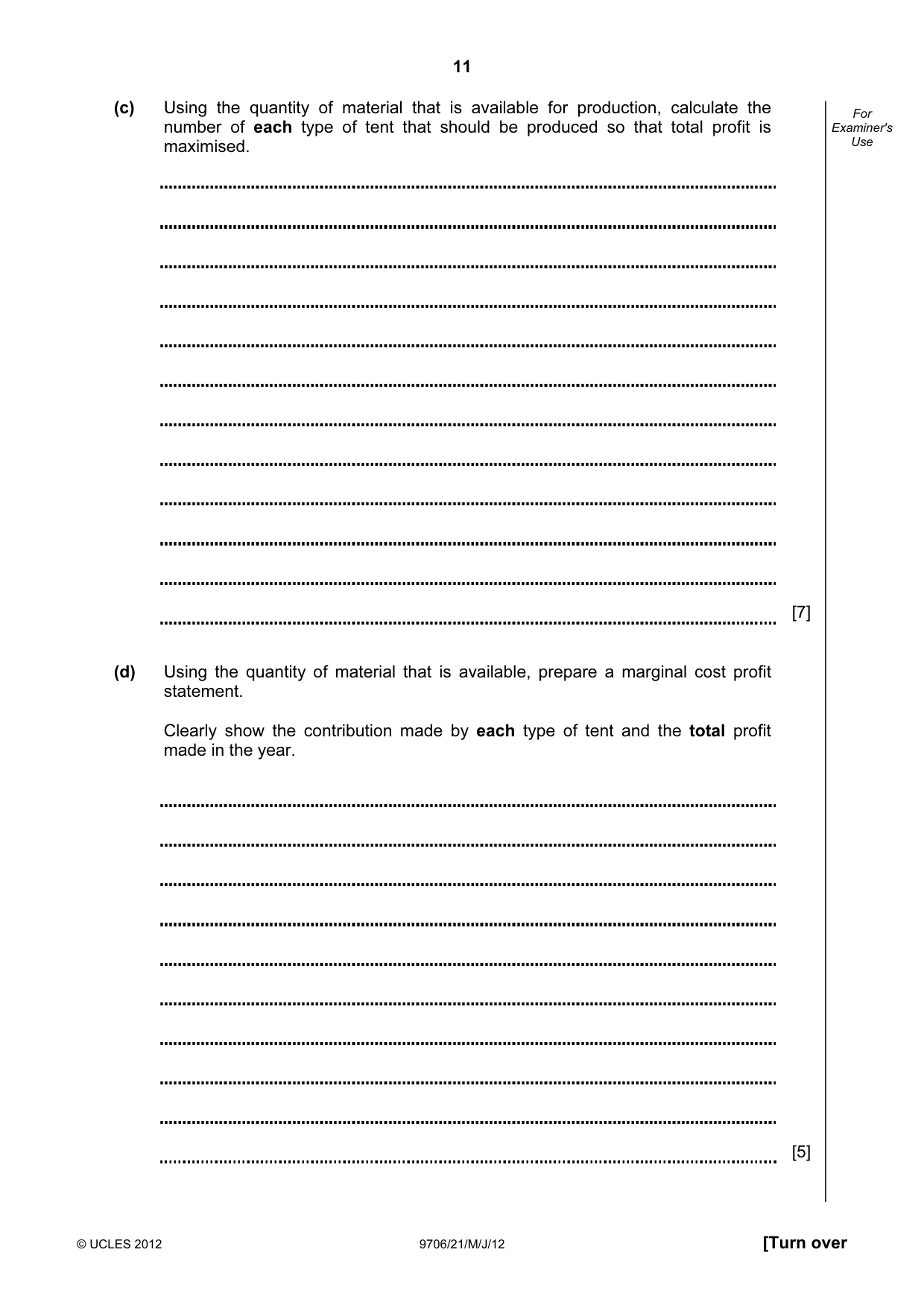 Cambridge A Level Accounting 9706 2012 May/June Paper 2 · Variant 1 question paper, page 11 of 12