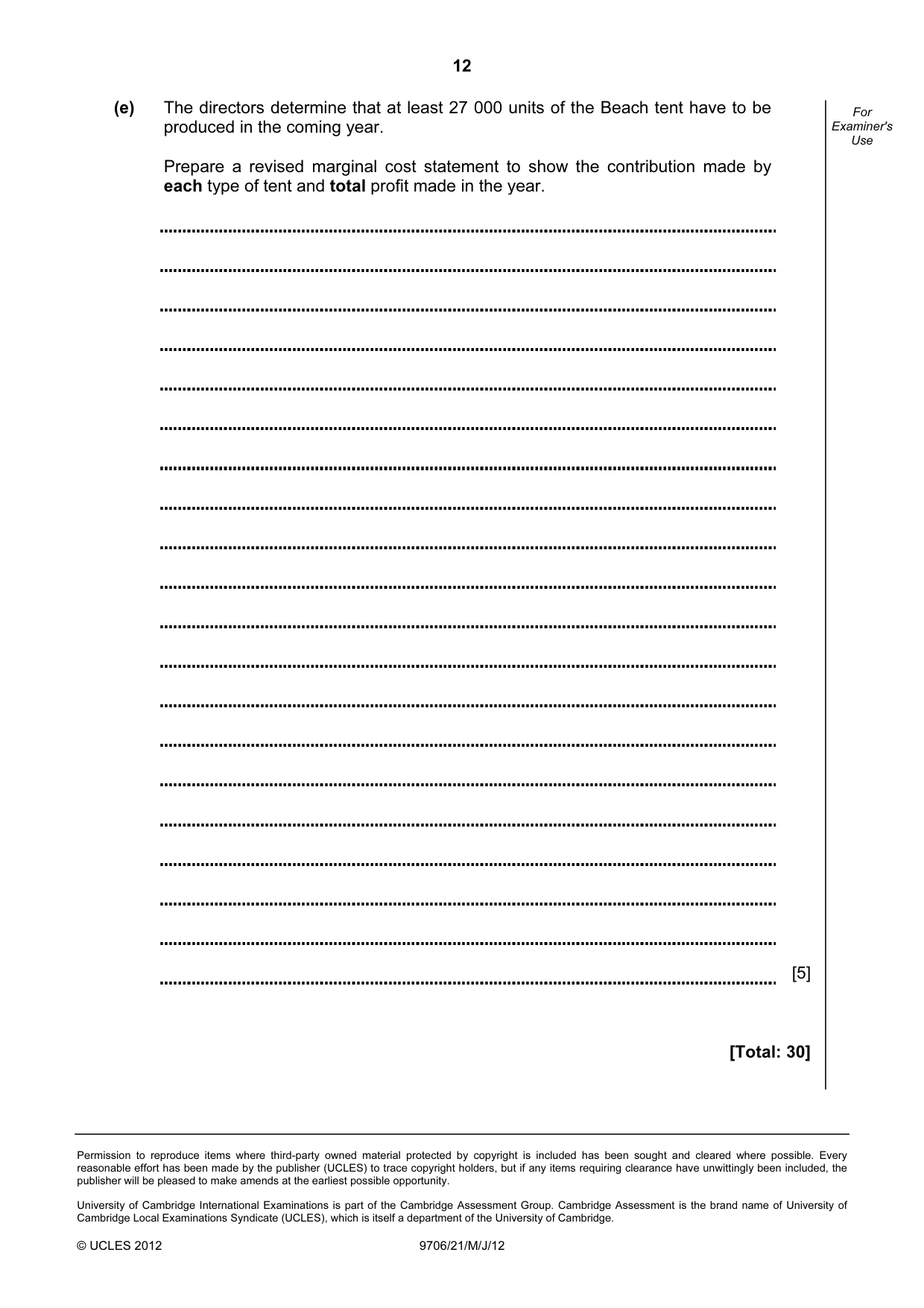 Cambridge A Level Accounting 9706 2012 May/June Paper 2 · Variant 1 question paper, page 12 of 12