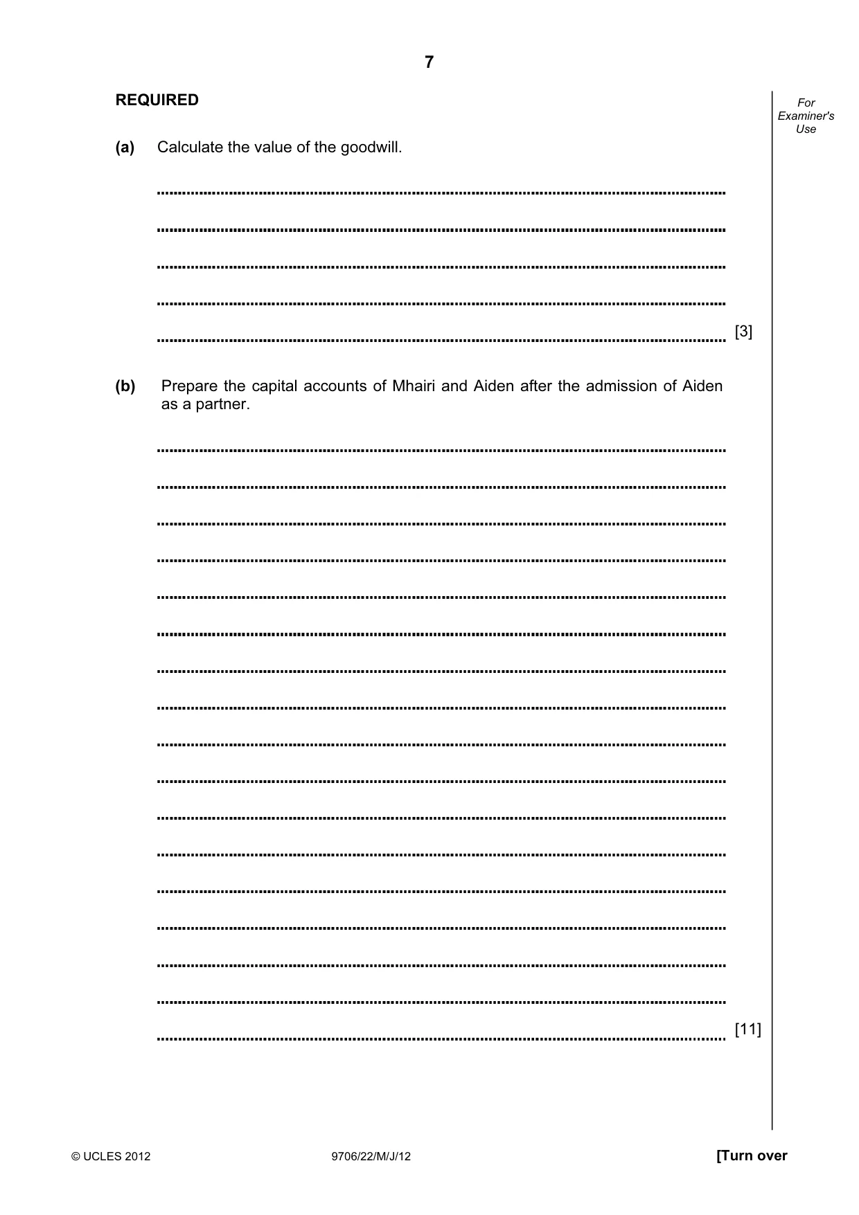 Cambridge A Level Accounting 9706 2012 May/June Paper 2 · Variant 2 question paper, page 7 of 16