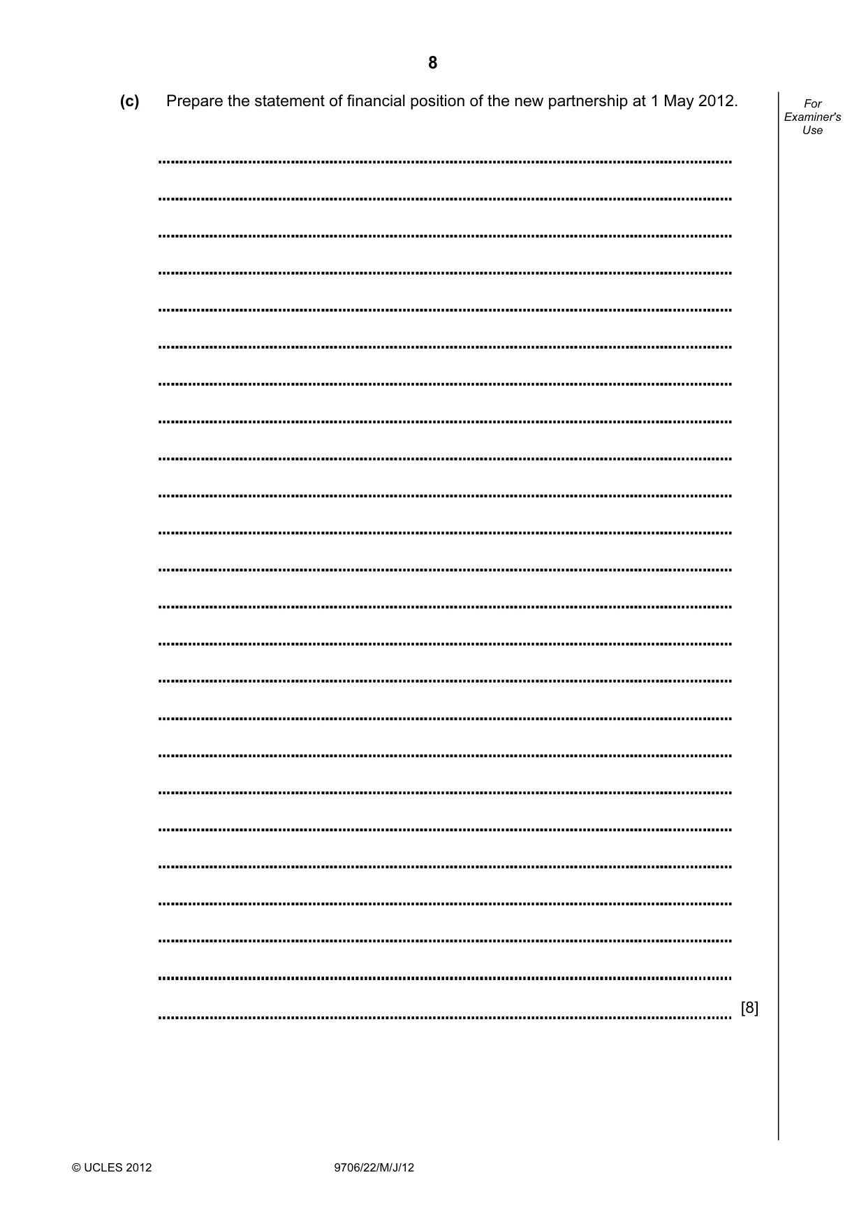 Cambridge A Level Accounting 9706 2012 May/June Paper 2 · Variant 2 question paper, page 8 of 16