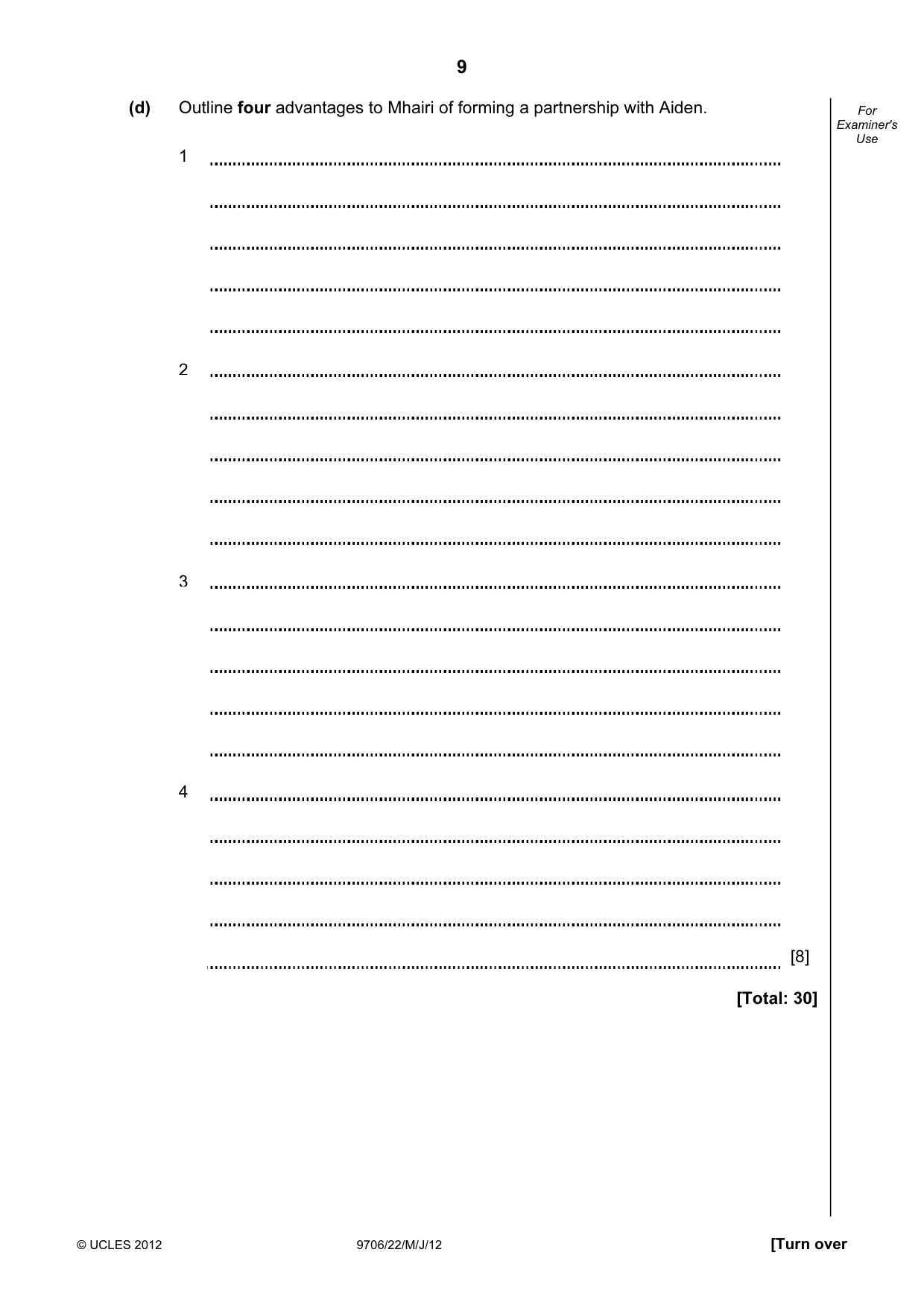 Cambridge A Level Accounting 9706 2012 May/June Paper 2 · Variant 2 question paper, page 9 of 16