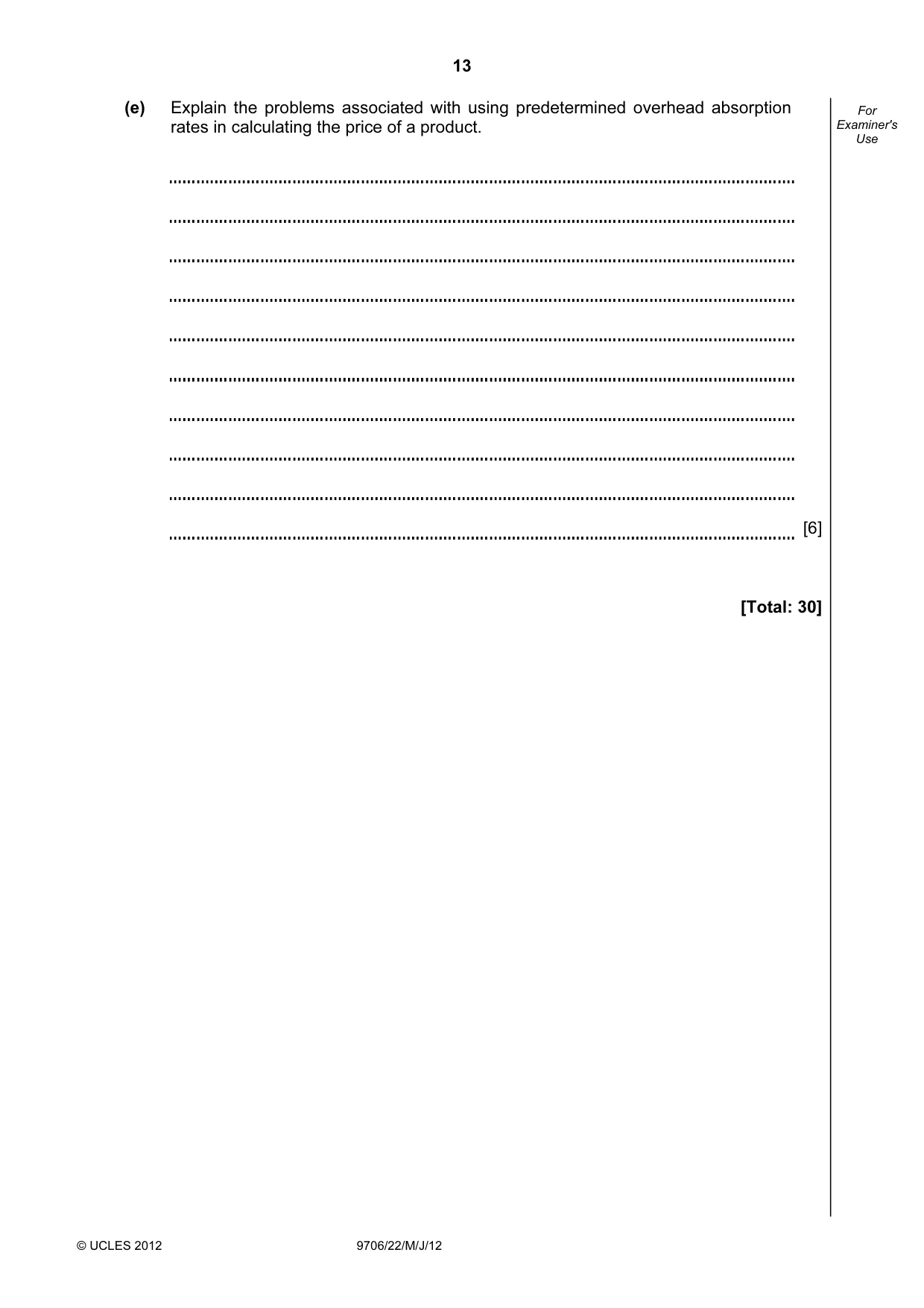 Cambridge A Level Accounting 9706 2012 May/June Paper 2 · Variant 2 question paper, page 13 of 16