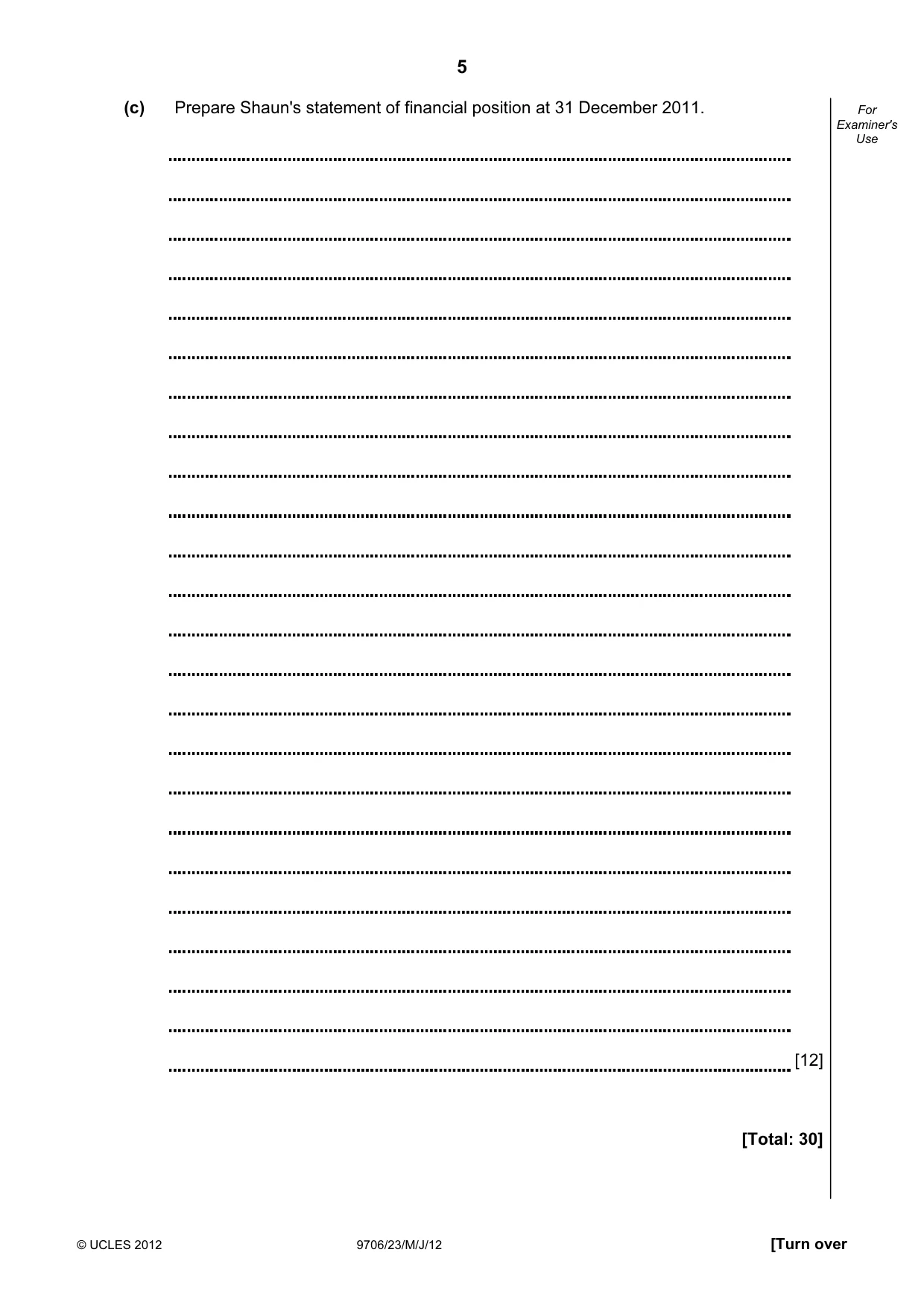 Cambridge A Level Accounting 9706 2012 May/June Paper 2 · Variant 3 question paper, page 5 of 16