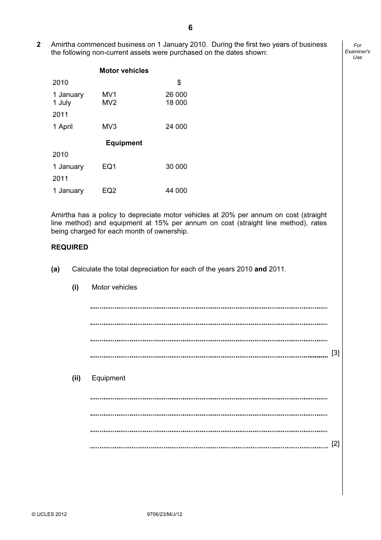 Cambridge A Level Accounting 9706 2012 May/June Paper 2 · Variant 3 question paper, page 6 of 16