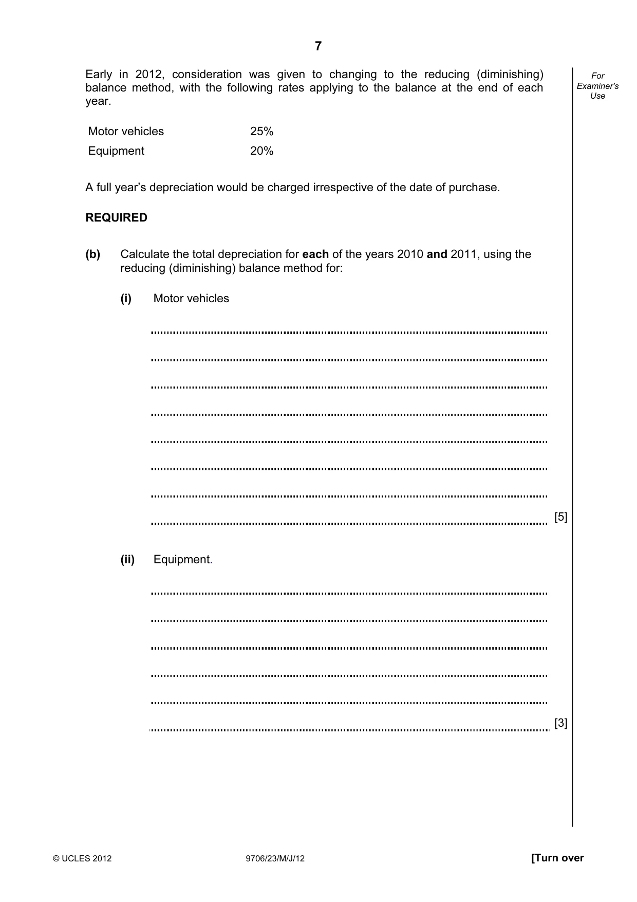 Cambridge A Level Accounting 9706 2012 May/June Paper 2 · Variant 3 question paper, page 7 of 16