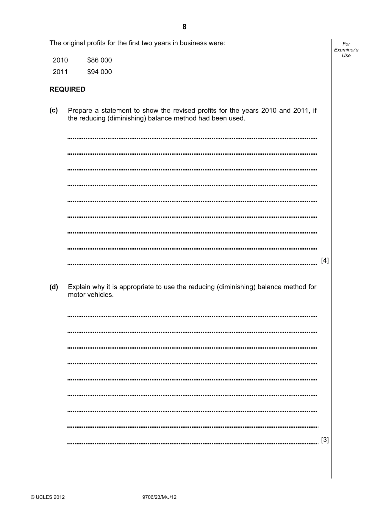 Cambridge A Level Accounting 9706 2012 May/June Paper 2 · Variant 3 question paper, page 8 of 16