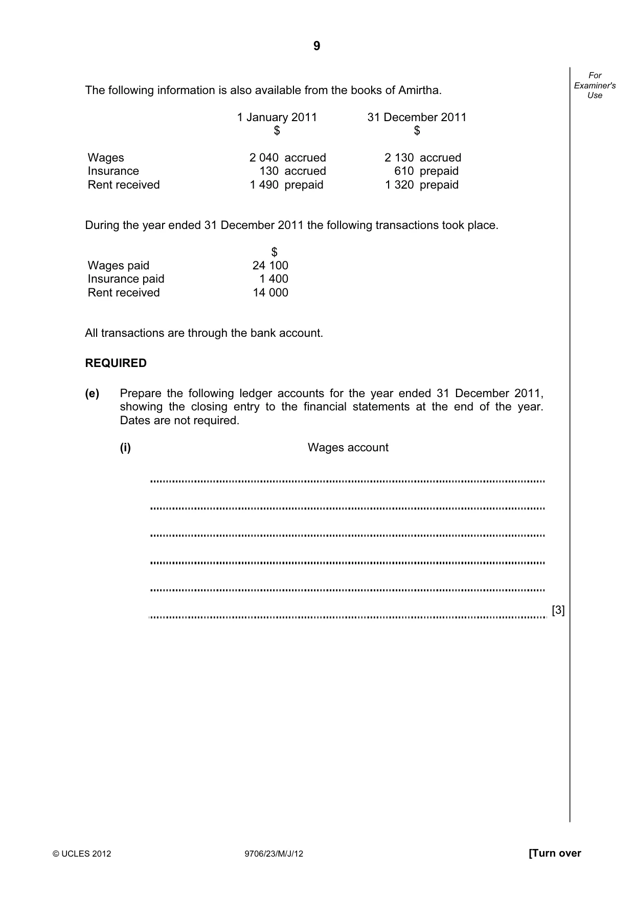 Cambridge A Level Accounting 9706 2012 May/June Paper 2 · Variant 3 question paper, page 9 of 16