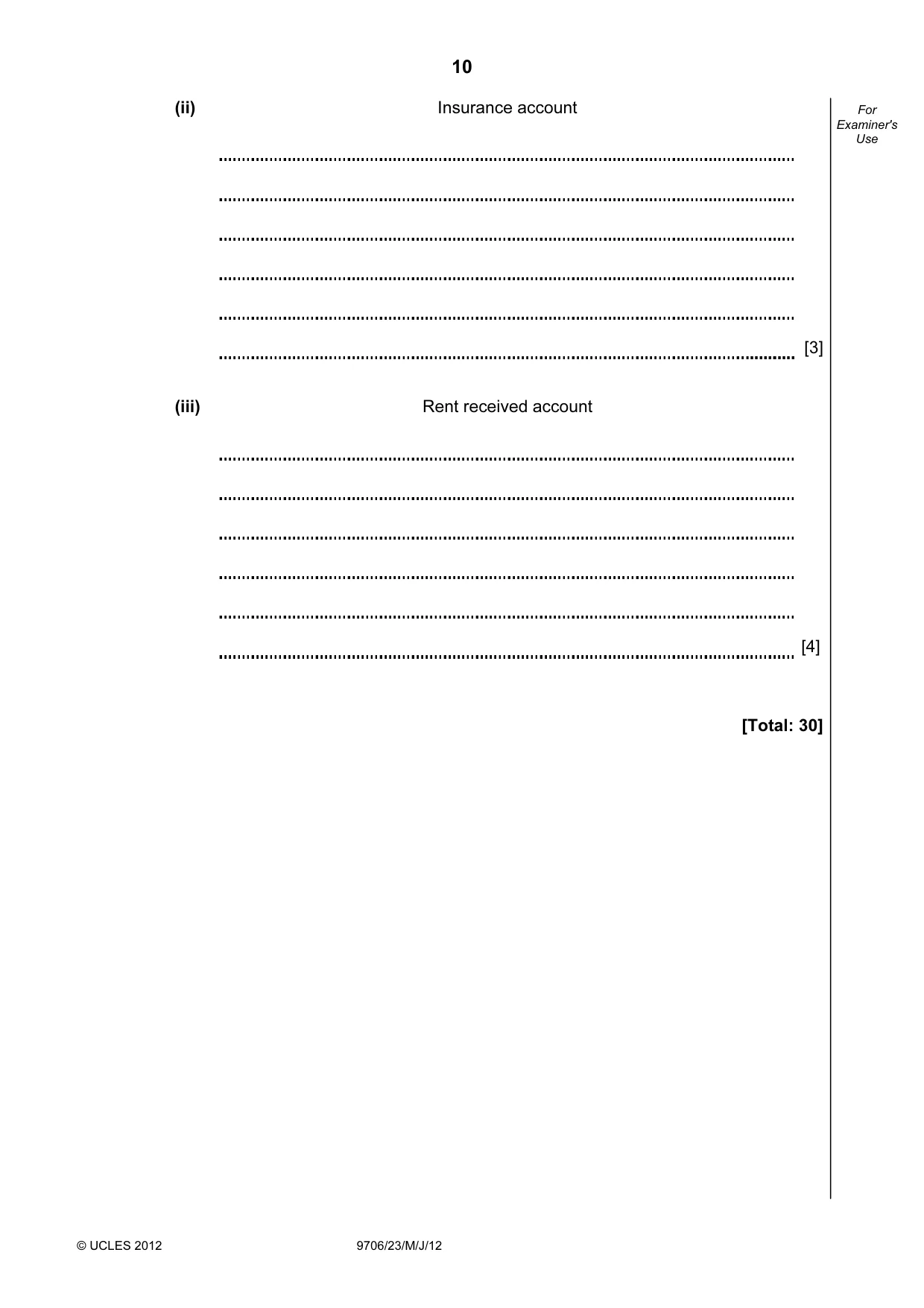 Cambridge A Level Accounting 9706 2012 May/June Paper 2 · Variant 3 question paper, page 10 of 16