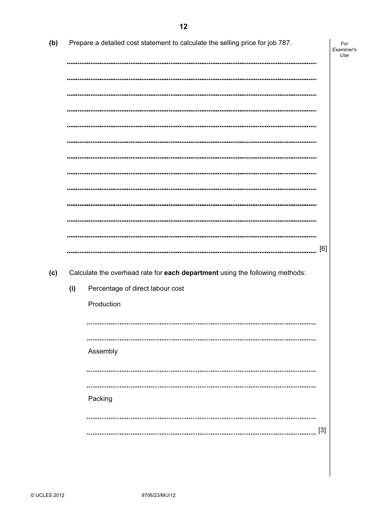 Cambridge A Level Accounting 9706 2012 May/June Paper 2 · Variant 3 question paper, page 12 of 16