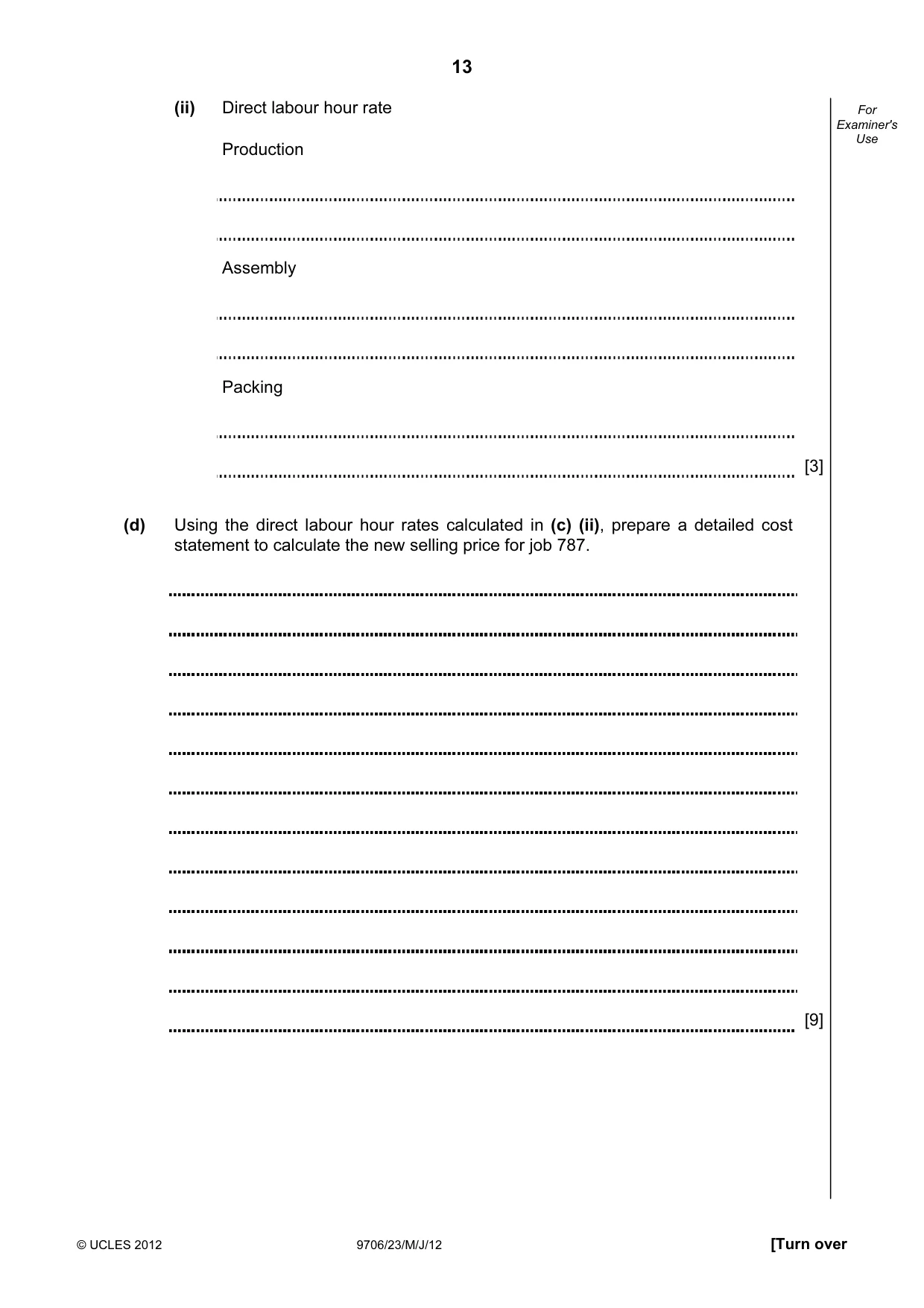 Cambridge A Level Accounting 9706 2012 May/June Paper 2 · Variant 3 question paper, page 13 of 16