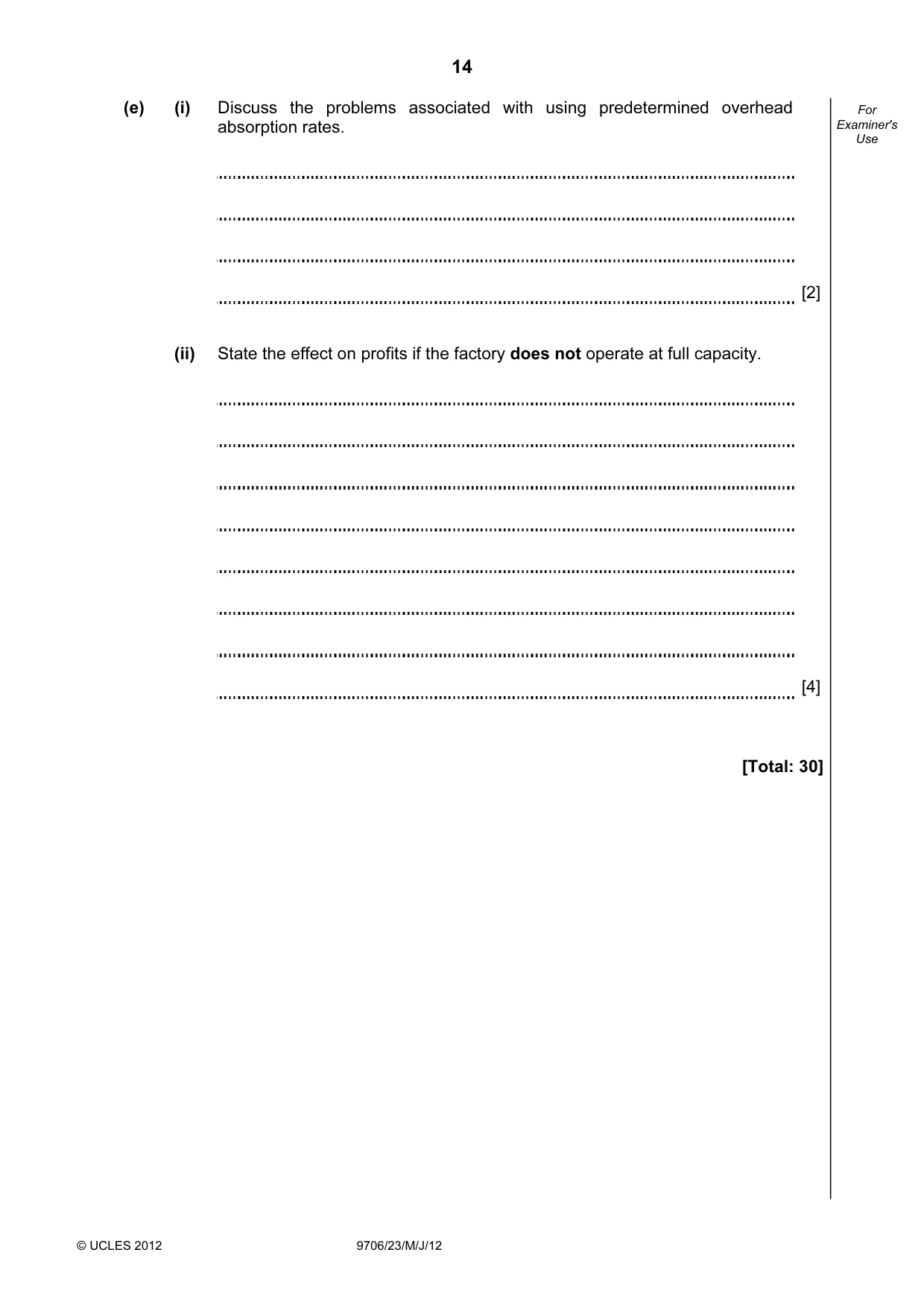 Cambridge A Level Accounting 9706 2012 May/June Paper 2 · Variant 3 question paper, page 14 of 16
