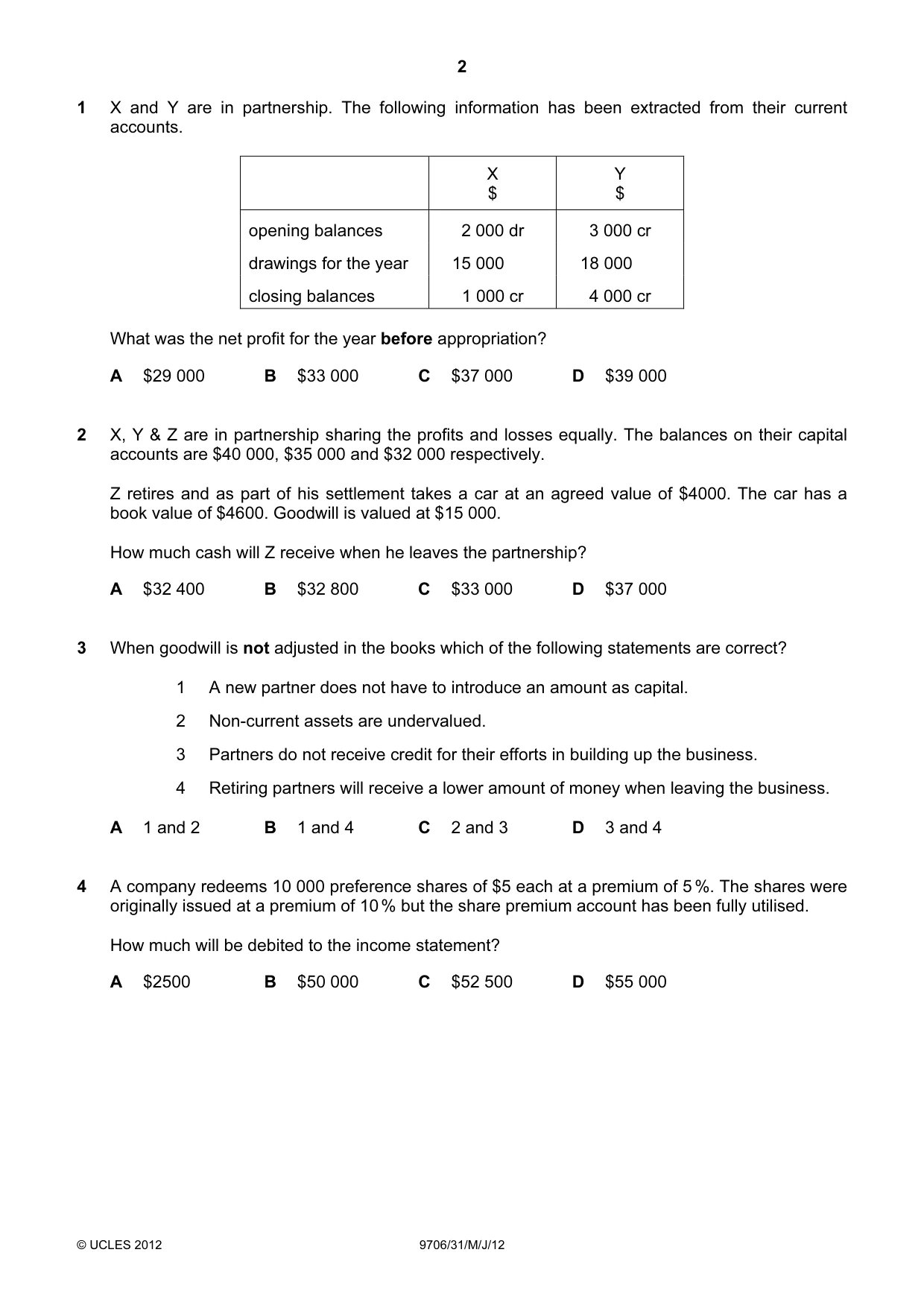 Cambridge A Level Accounting 9706 2012 May/June Paper 3 · Variant 1 question paper, page 2 of 12