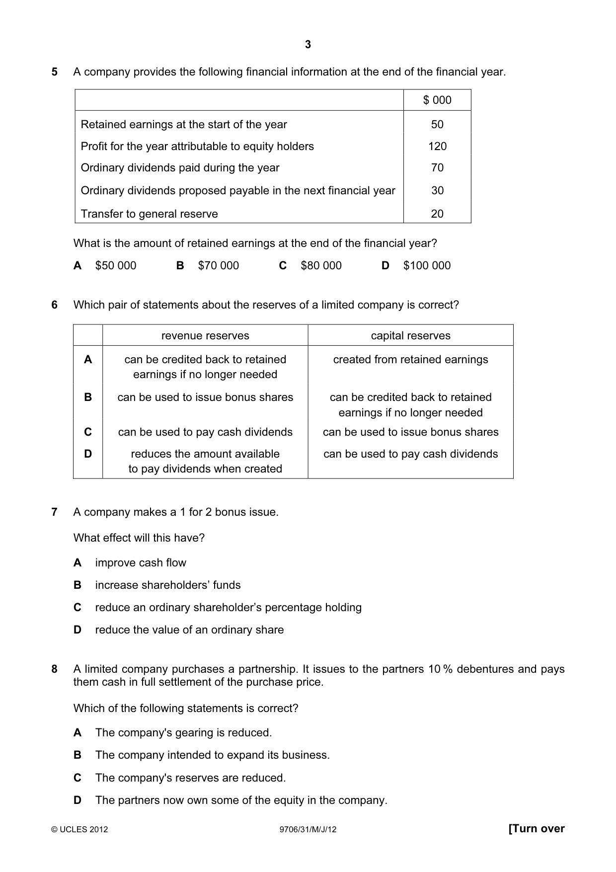 Cambridge A Level Accounting 9706 2012 May/June Paper 3 · Variant 1 question paper, page 3 of 12