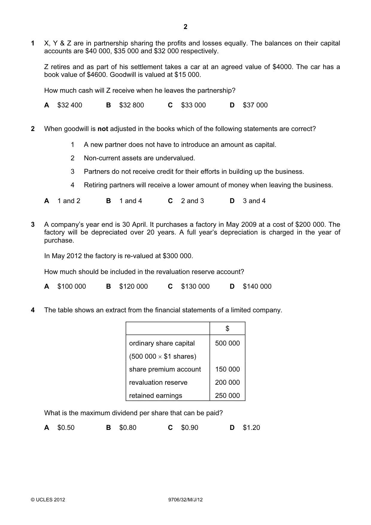 Cambridge A Level Accounting 9706 2012 May/June Paper 3 · Variant 2 question paper, page 2 of 12