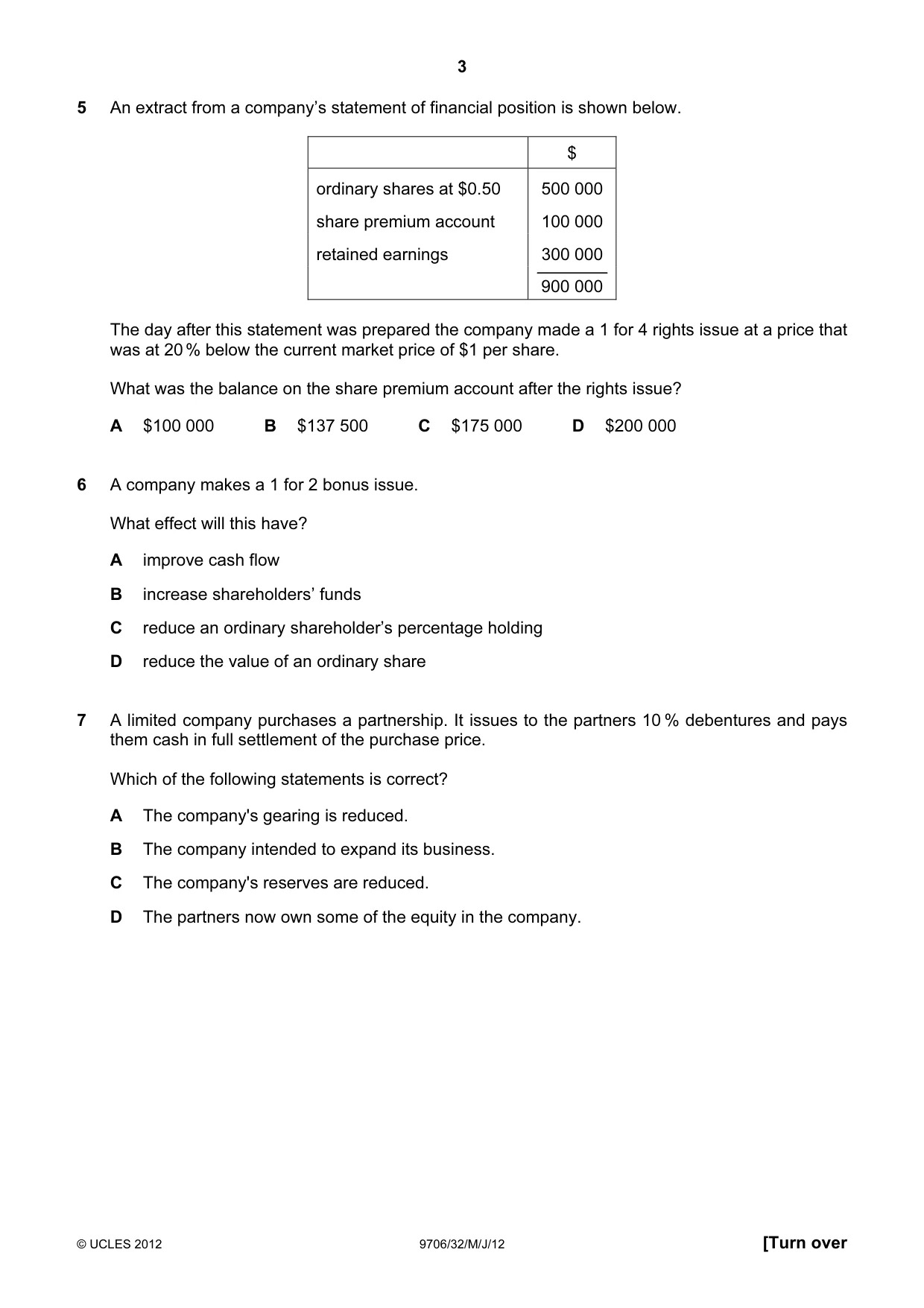Cambridge A Level Accounting 9706 2012 May/June Paper 3 · Variant 2 question paper, page 3 of 12