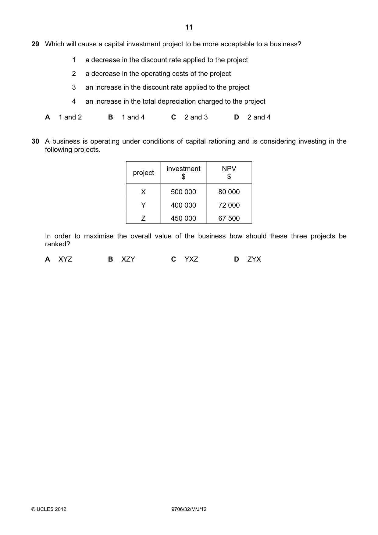 Cambridge A Level Accounting 9706 2012 May/June Paper 3 · Variant 2 question paper, page 11 of 12