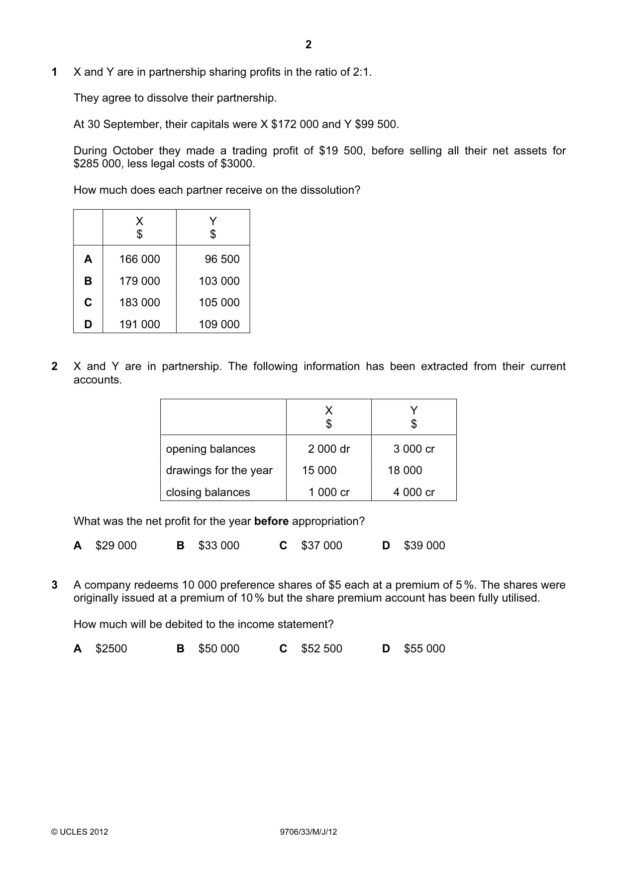 Cambridge A Level Accounting 9706 2012 May/June Paper 3 · Variant 3 question paper, page 2 of 12